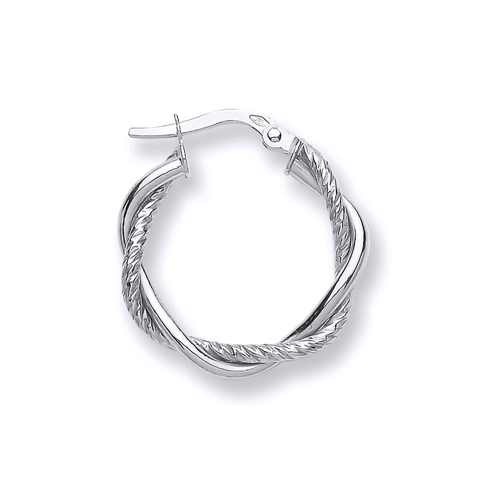 9ct White Gold 20mm Twist Hoop Earrings