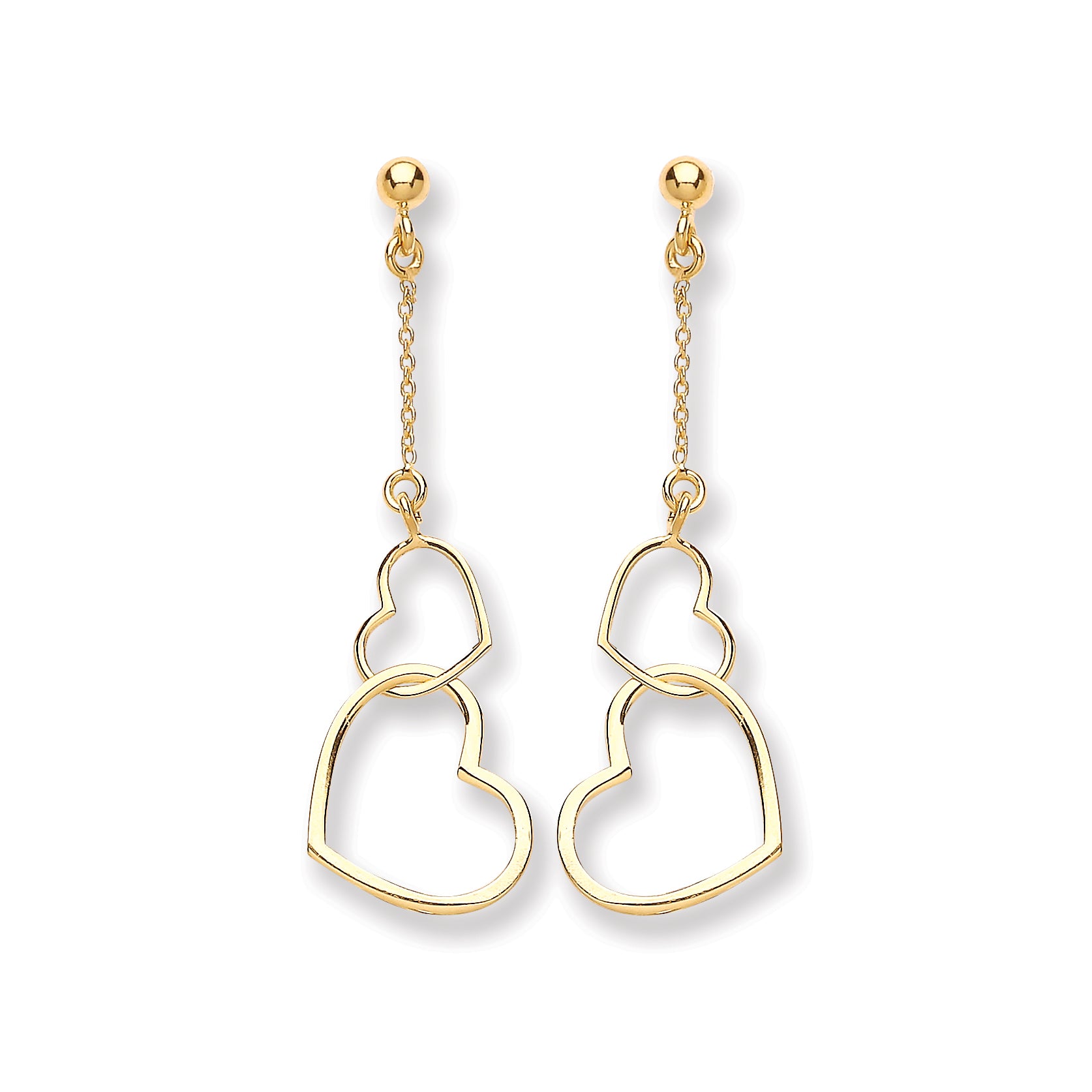 9ct Yellow Gold Heart Drop Earrings