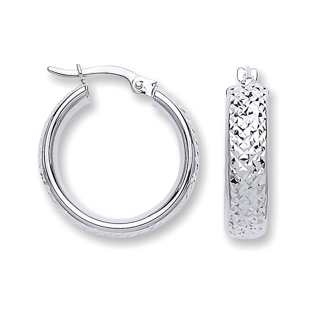 9ct White Gold 20mm Tyre Tread Design D Shape Earrings