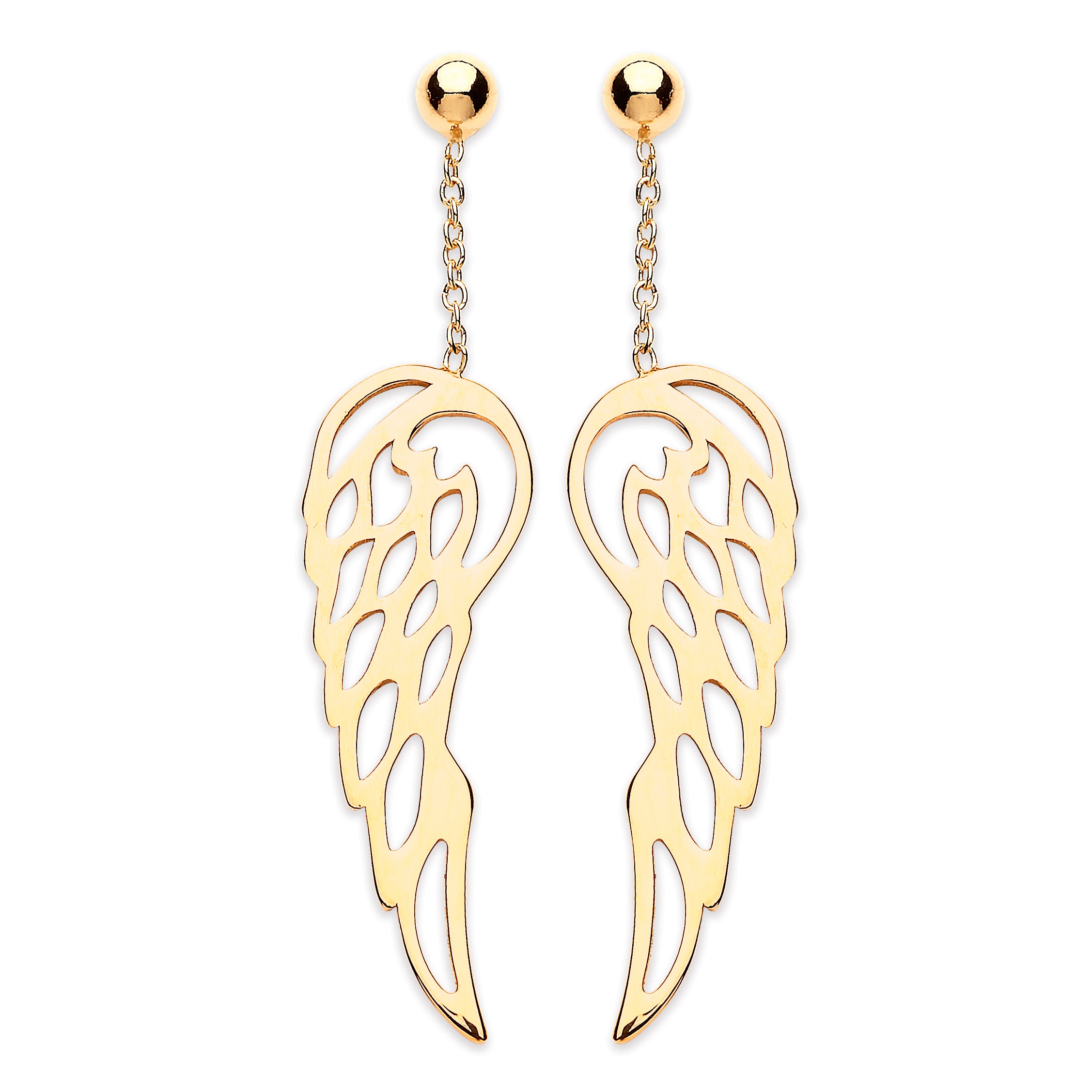 9ct Yellow Gold Angel Wings Drop Earrings