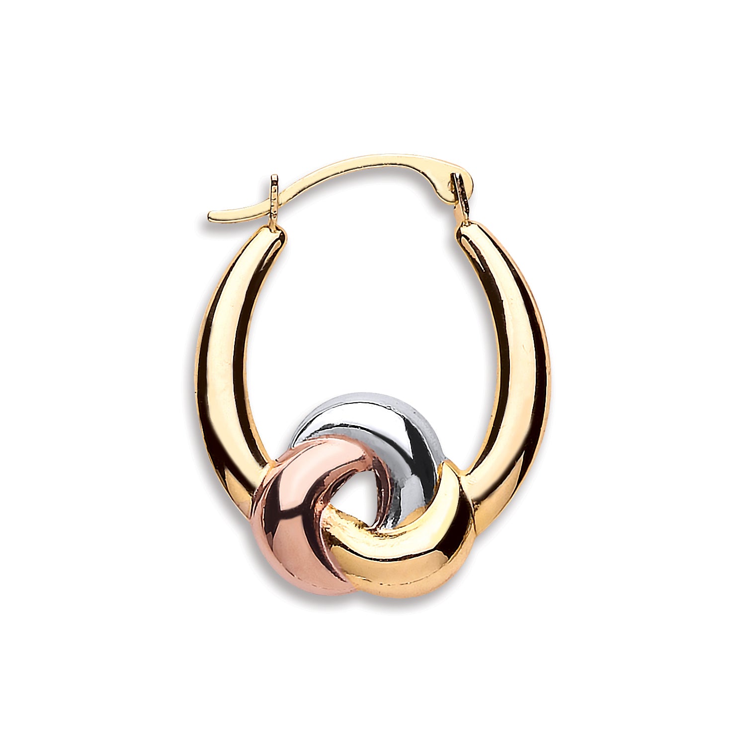 9ct Yellow, White & Rose Gold Hollow Fancy Hoop Earrings