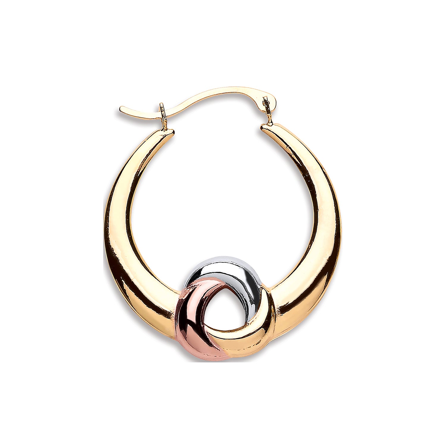 9ct Yellow, White & Rose Gold Large Hollow Fancy Hoop Earrings