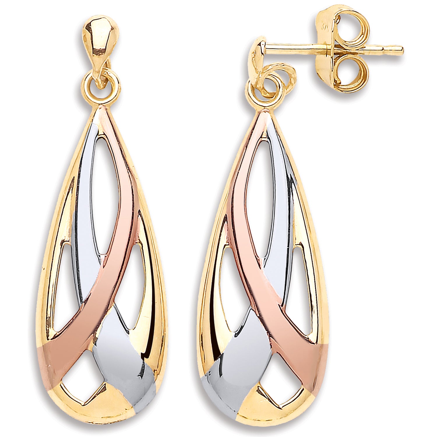 9ct Yellow, White & Rose Gold Tear Drop Earrings