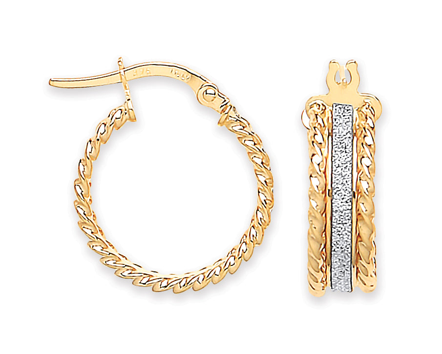 9ct Yellow Gold 20mm Moondust Ribbed Edge Earrings