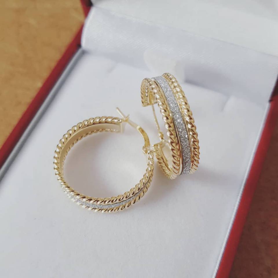 9ct Yellow Gold 20mm Moondust Ribbed Edge Earrings