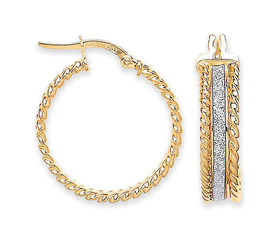 9ct Yellow Gold 26mm Large Moondust Ribbed Edge Earrings