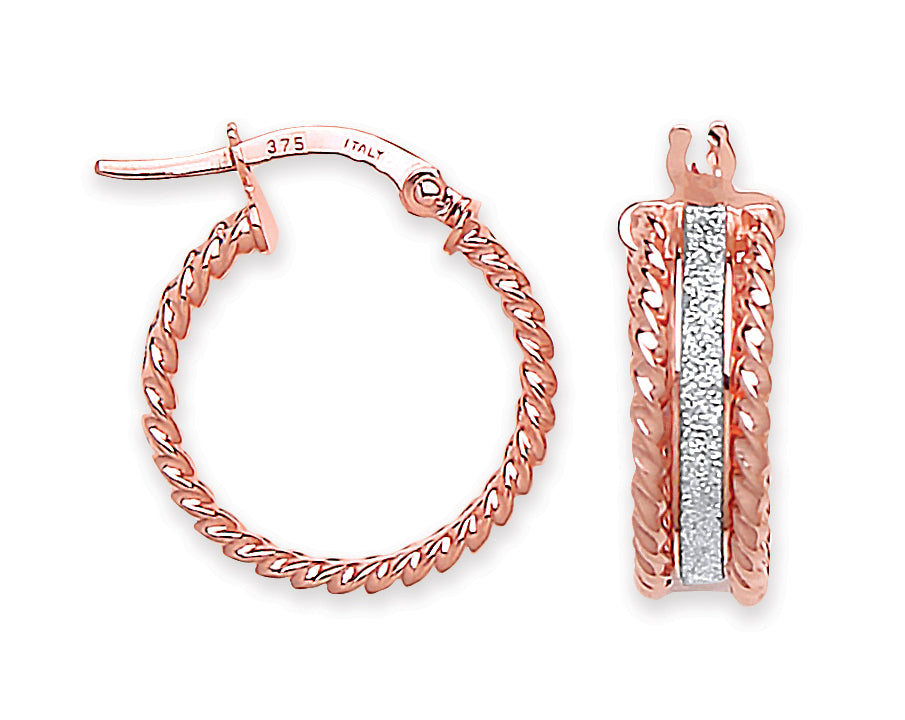 9ct Rose Gold 17.3mm Moondust Ribbed Edge Earrings