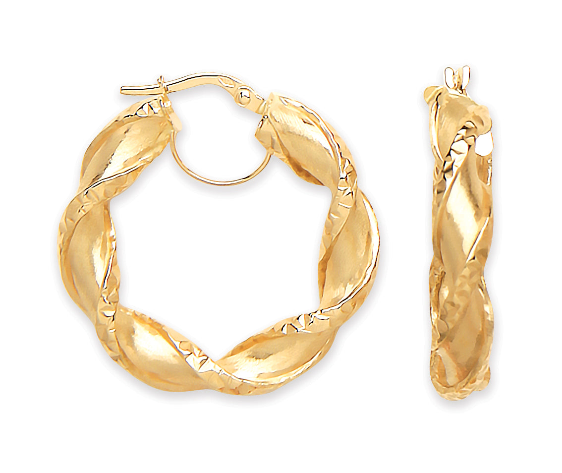 9ct Yellow Gold 2.3g Twisted Hollow Hoop Earrings