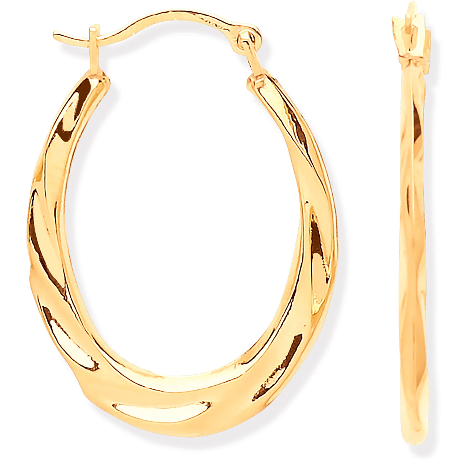 9ct Yellow Gold Oval Ribbed Hoop Earrings