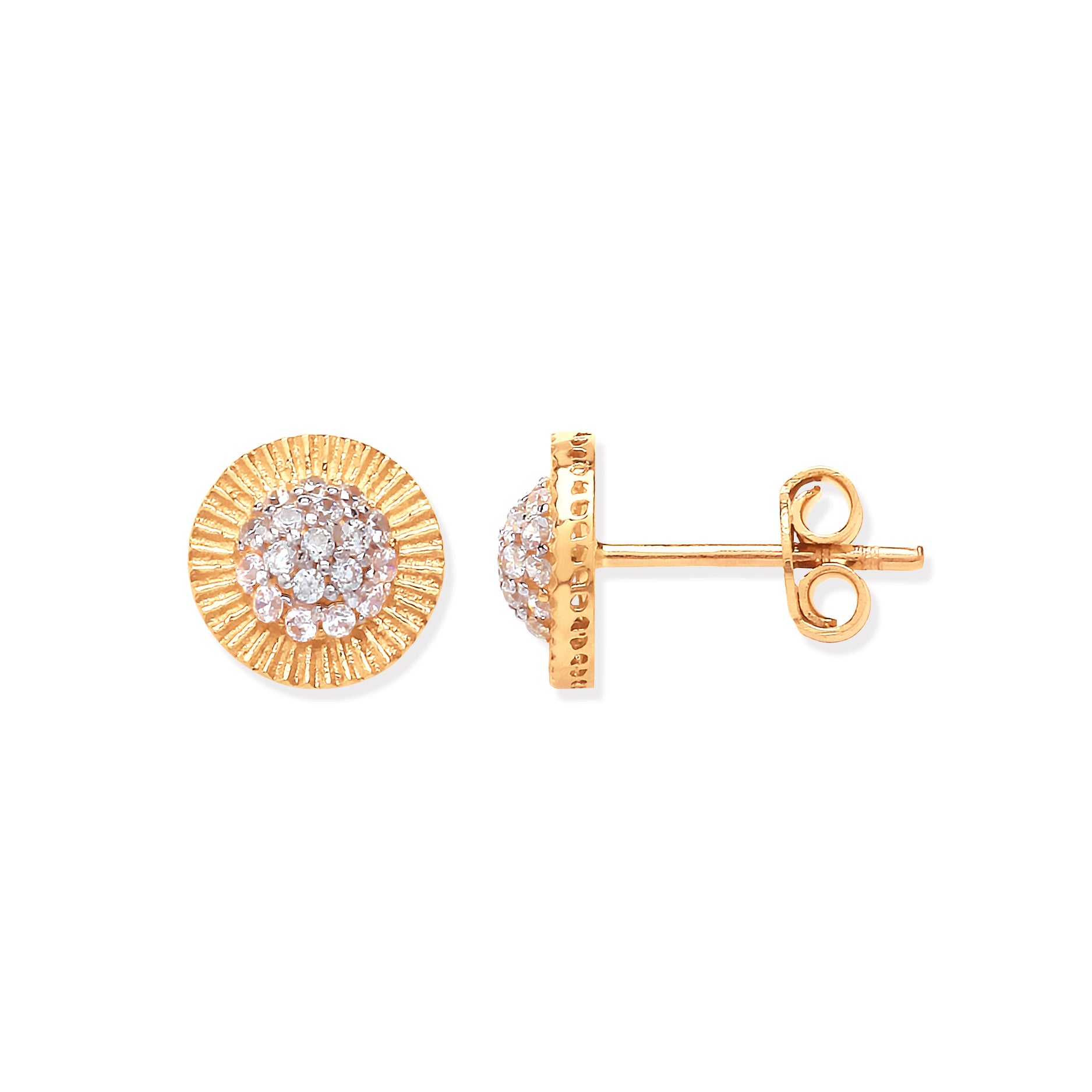 9ct Yellow Gold 8mm Cubic Zirconia Round Style Stud Earrings