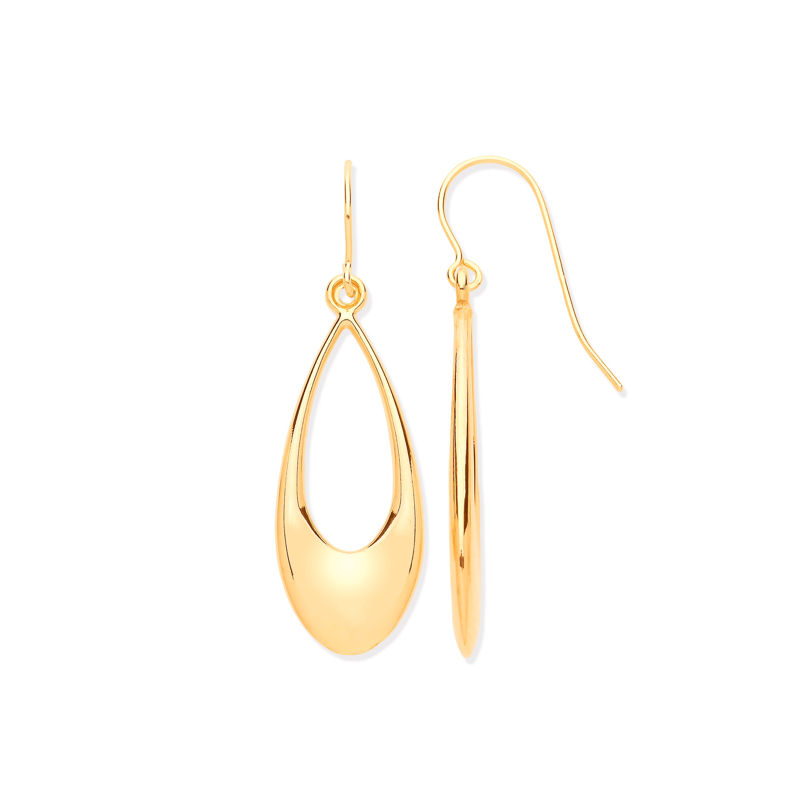 9ct Yellow Gold Hollow Open Drop Earrings