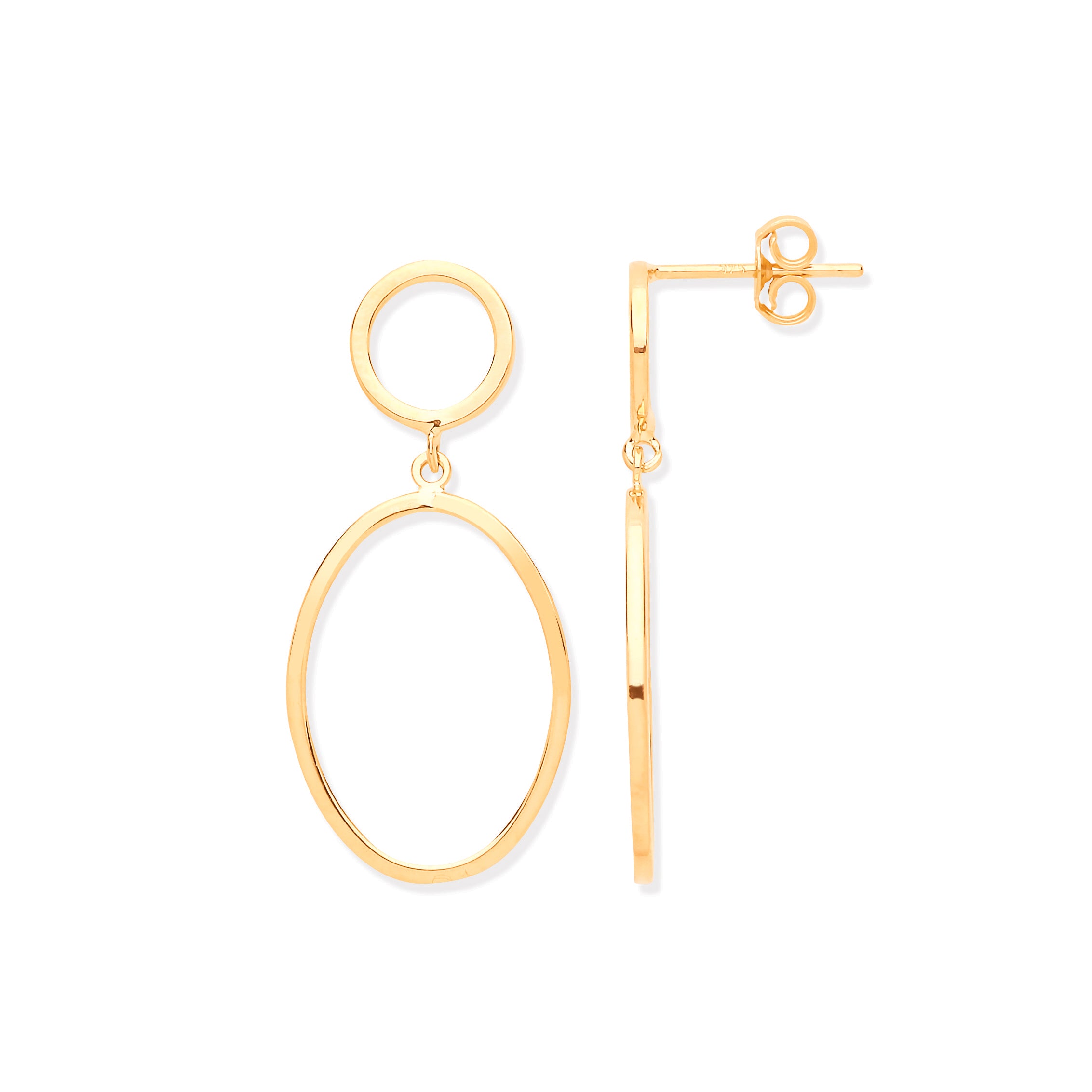 9ct Yellow Gold Circle & Oval Open Drop Earrings