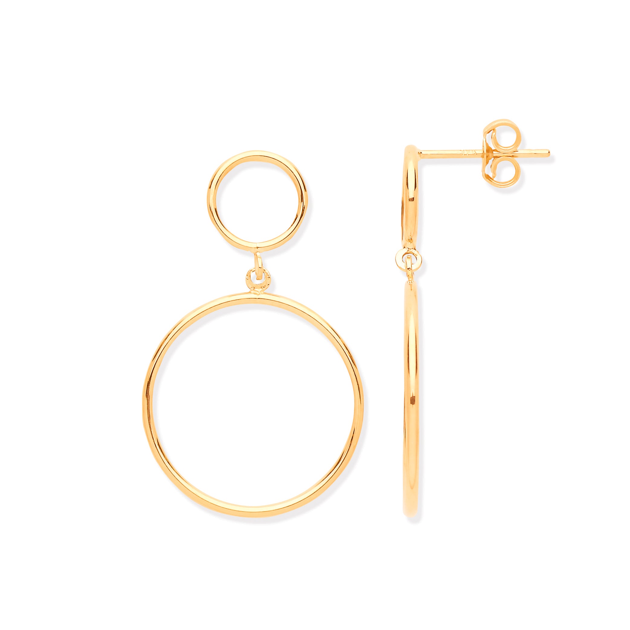 9ct Yellow Gold Circles Open Drop Earrings