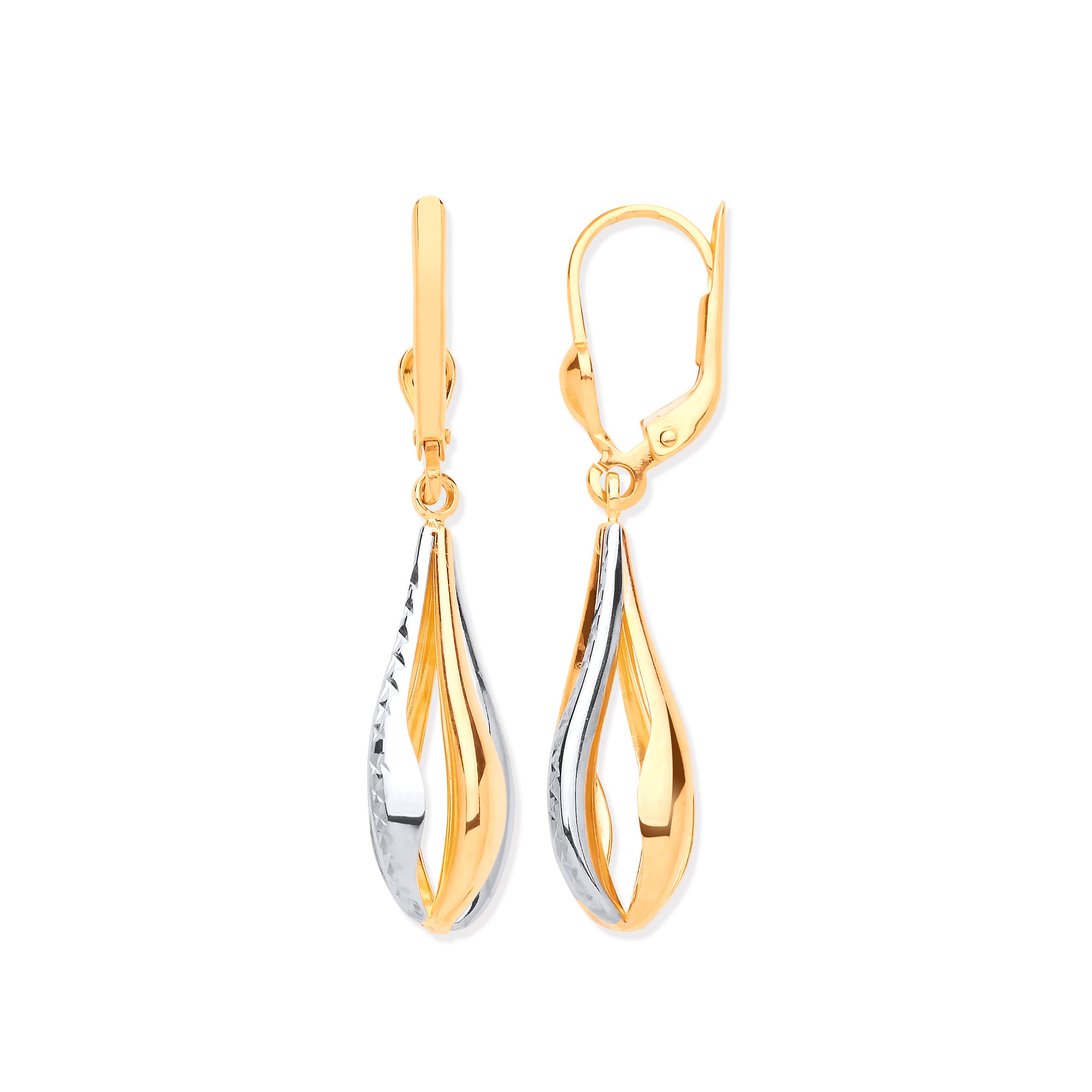 9ct Yellow & White Gold Tear Drop Style Earrings