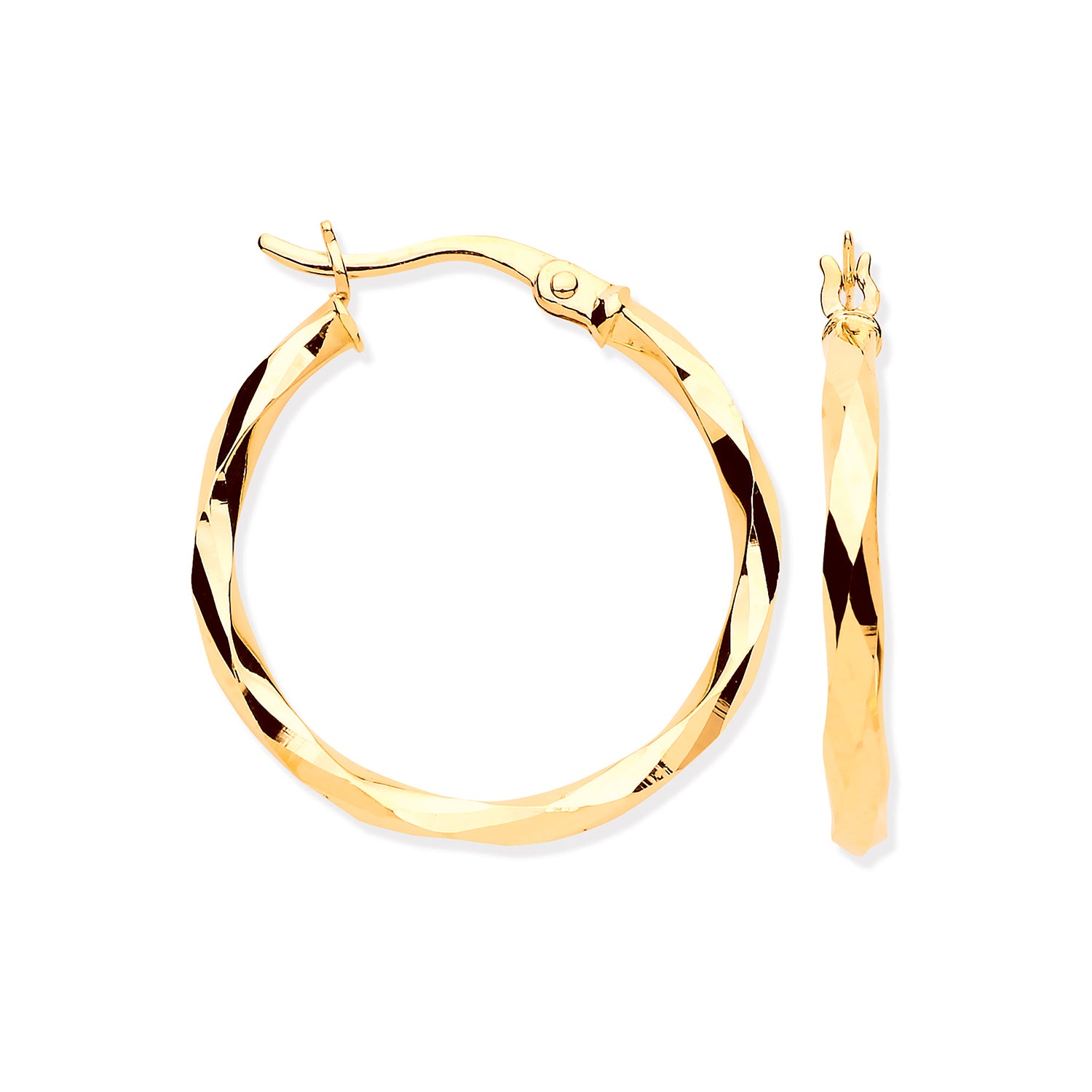 9ct Yellow Gold Faceted Medium Hoop Earrings