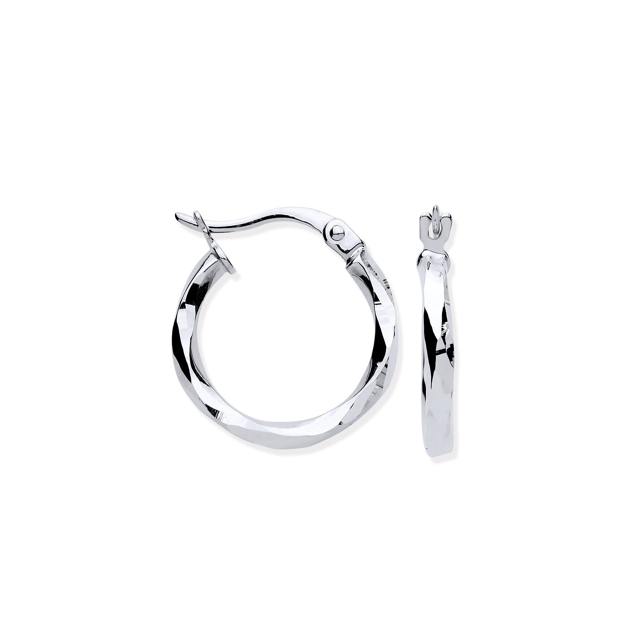 9ct White Gold 18mm Faceted Hoop Earrings