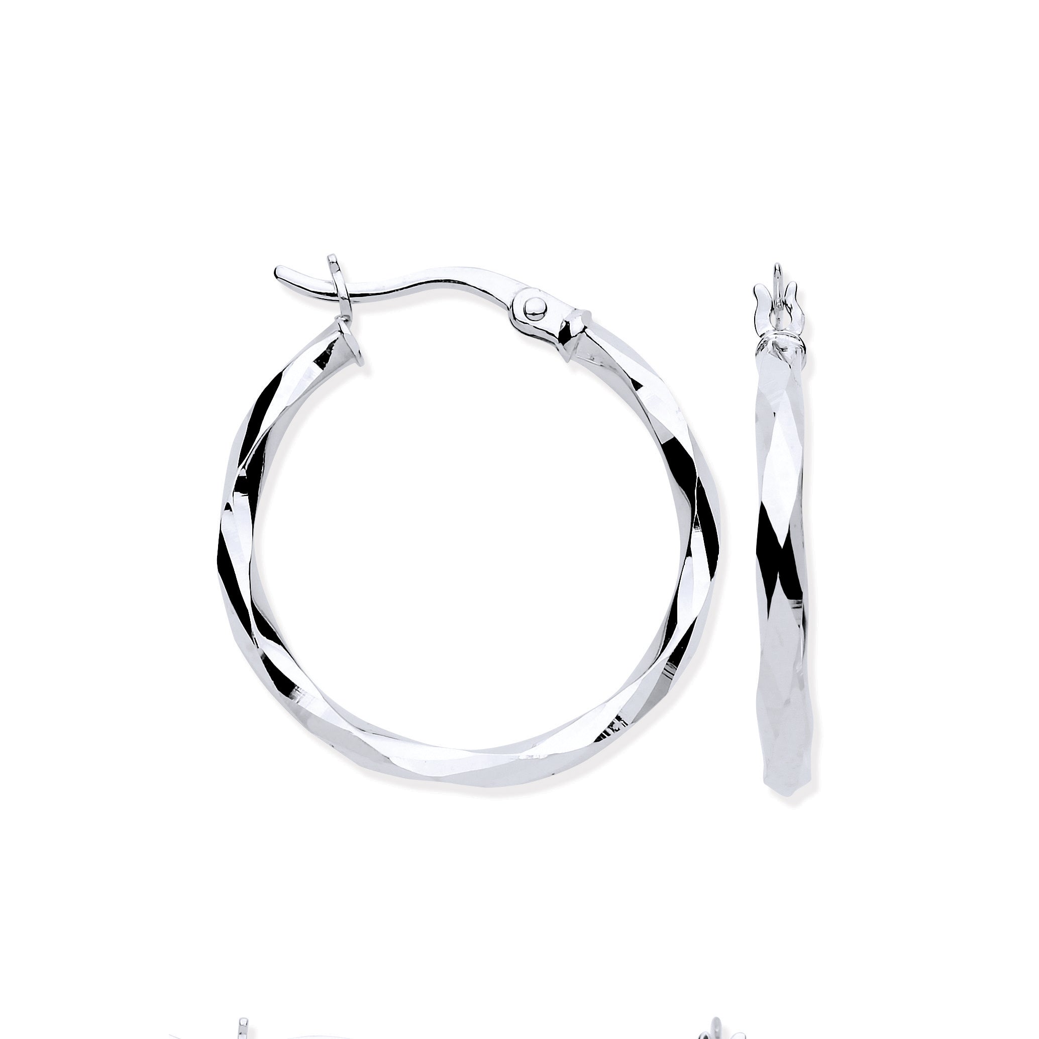 9ct White Gold Faceted 22mm Hoop Earrings