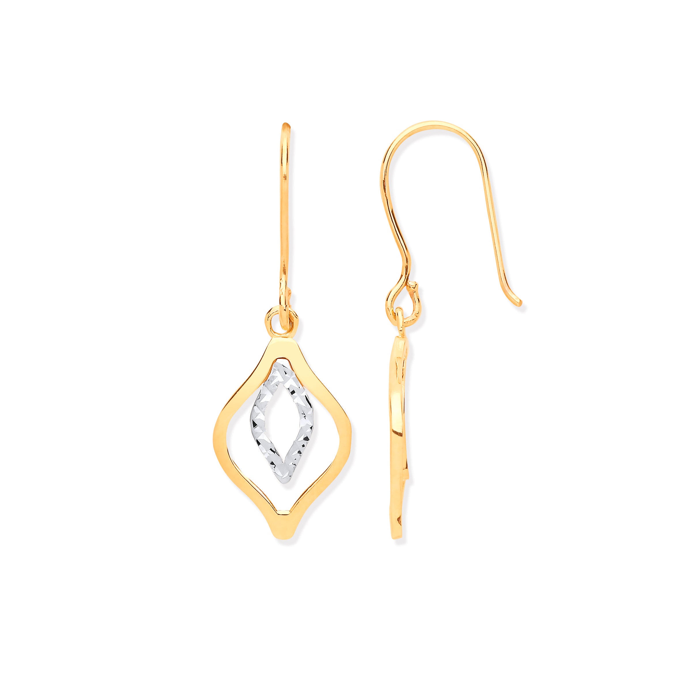 9ct Yellow Gold Rhombus Shaped Hook Earrings