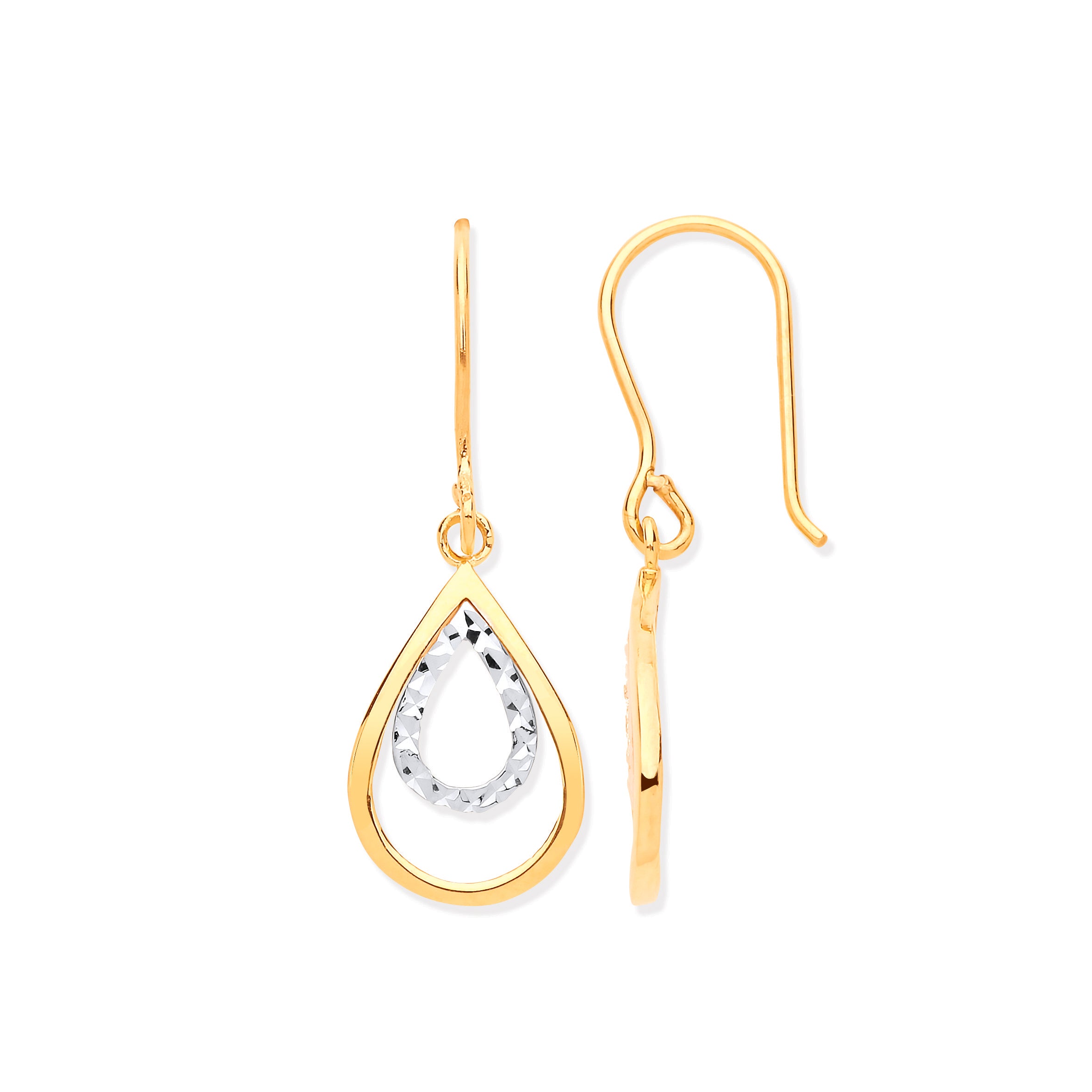 9ct Yellow Gold Teardrop Shaped Hook Earrings