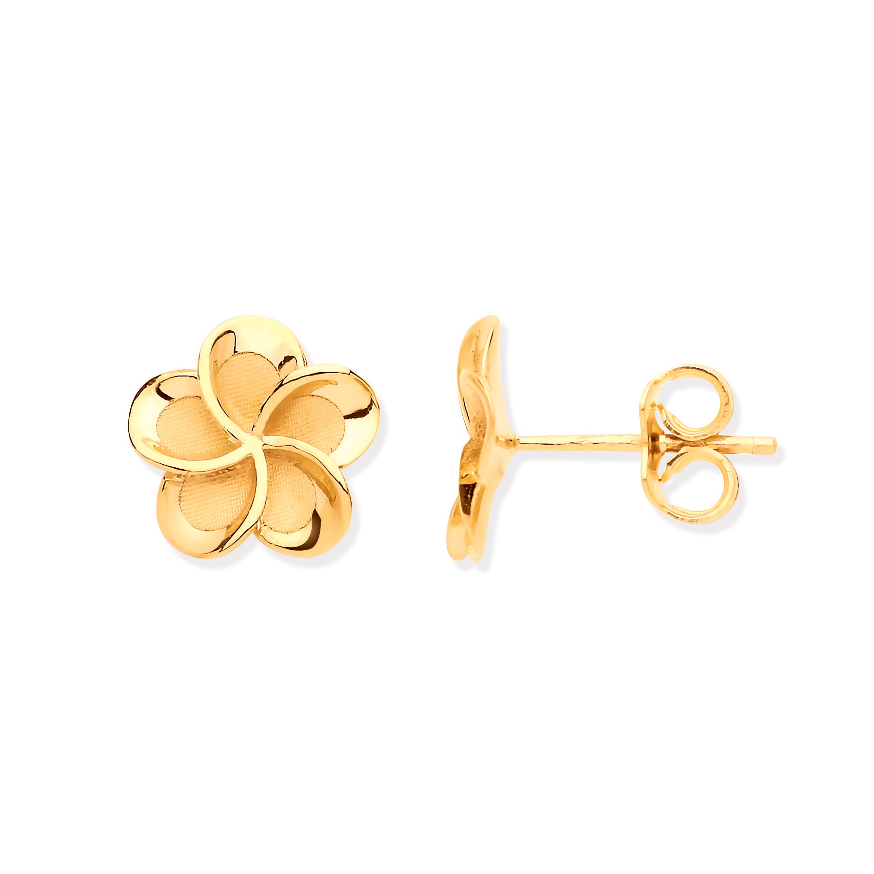 9ct Yellow Gold Flower, Frosty Finish Stud Earrings