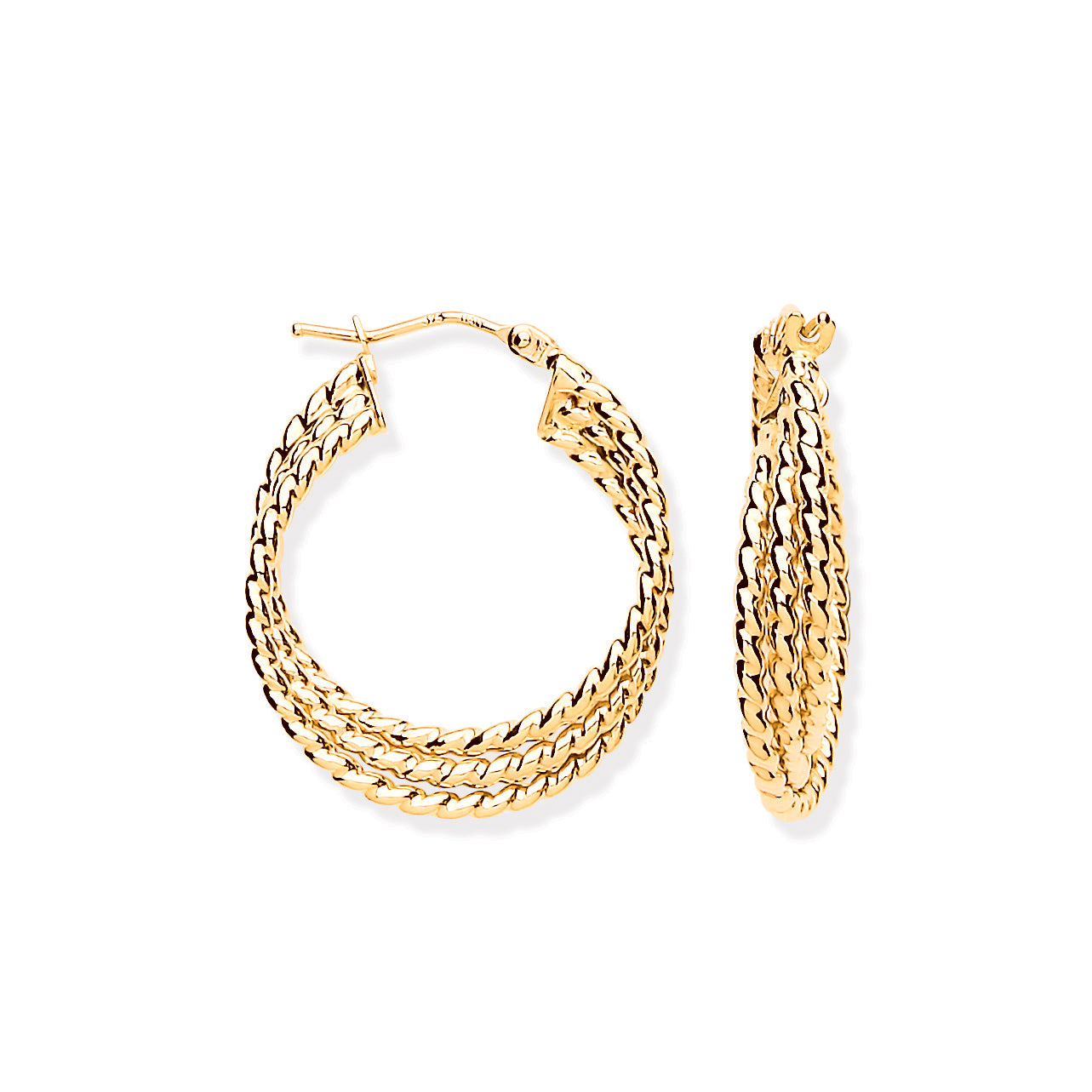 9ct Yellow Gold Triple Layer Ribbed Hoop Earrings