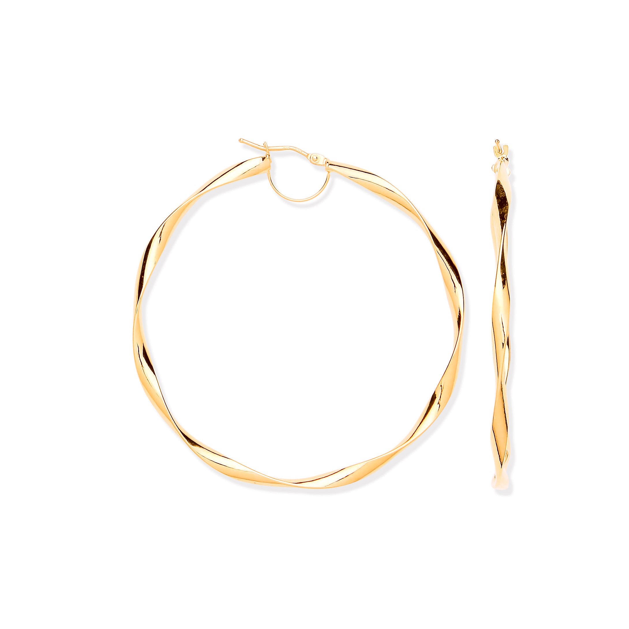 9ct Yellow Gold Hollow 55mm Twist Hoop Earrings