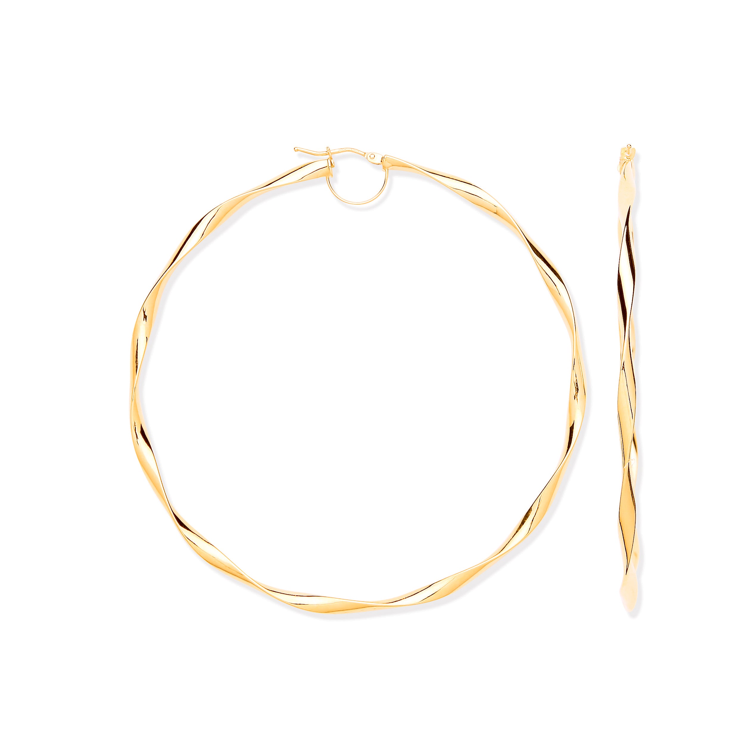 9ct Yellow Gold Hollow 75mm Twist Hoop Earrings