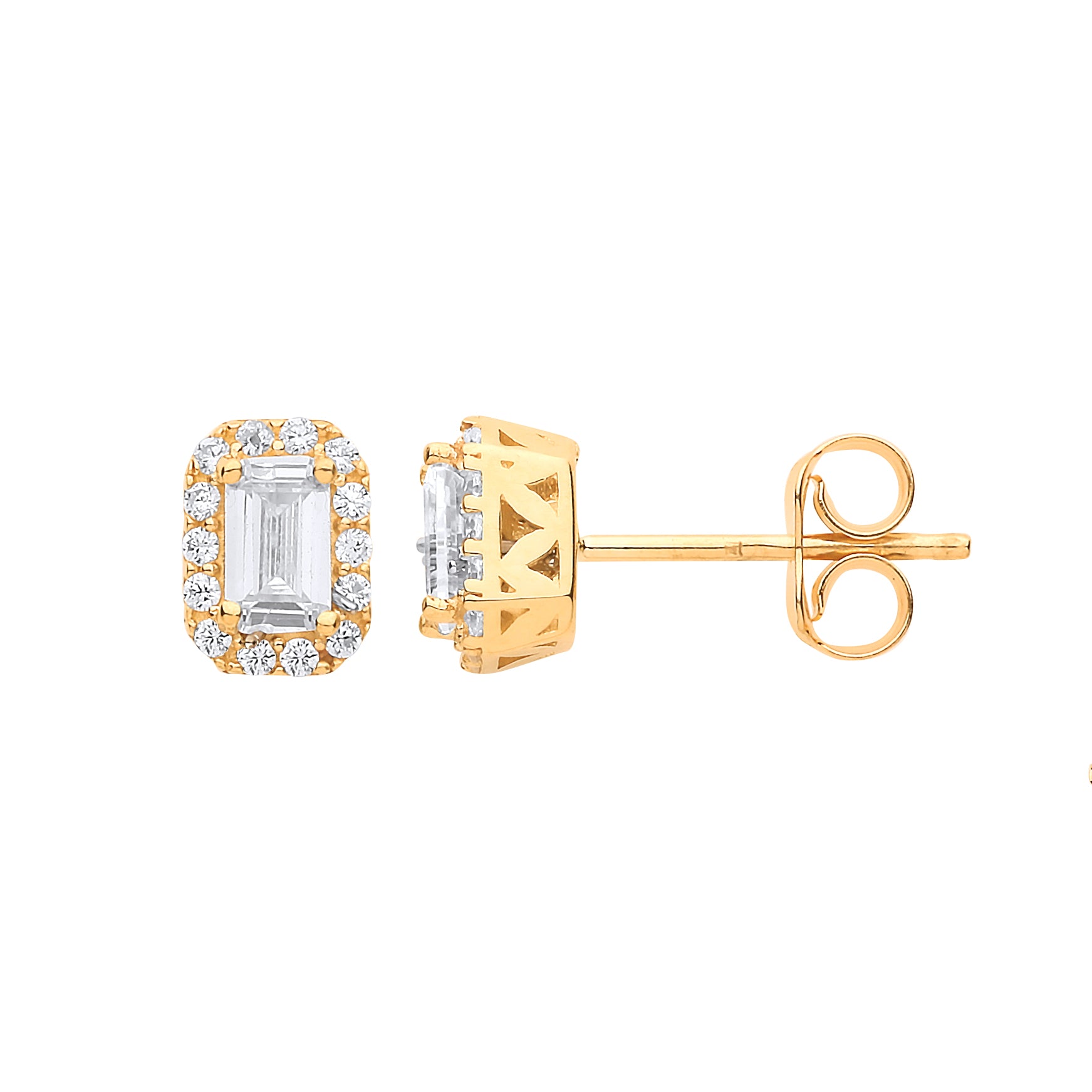 9ct Yellow Gold Baguette Halo Stud Earrings