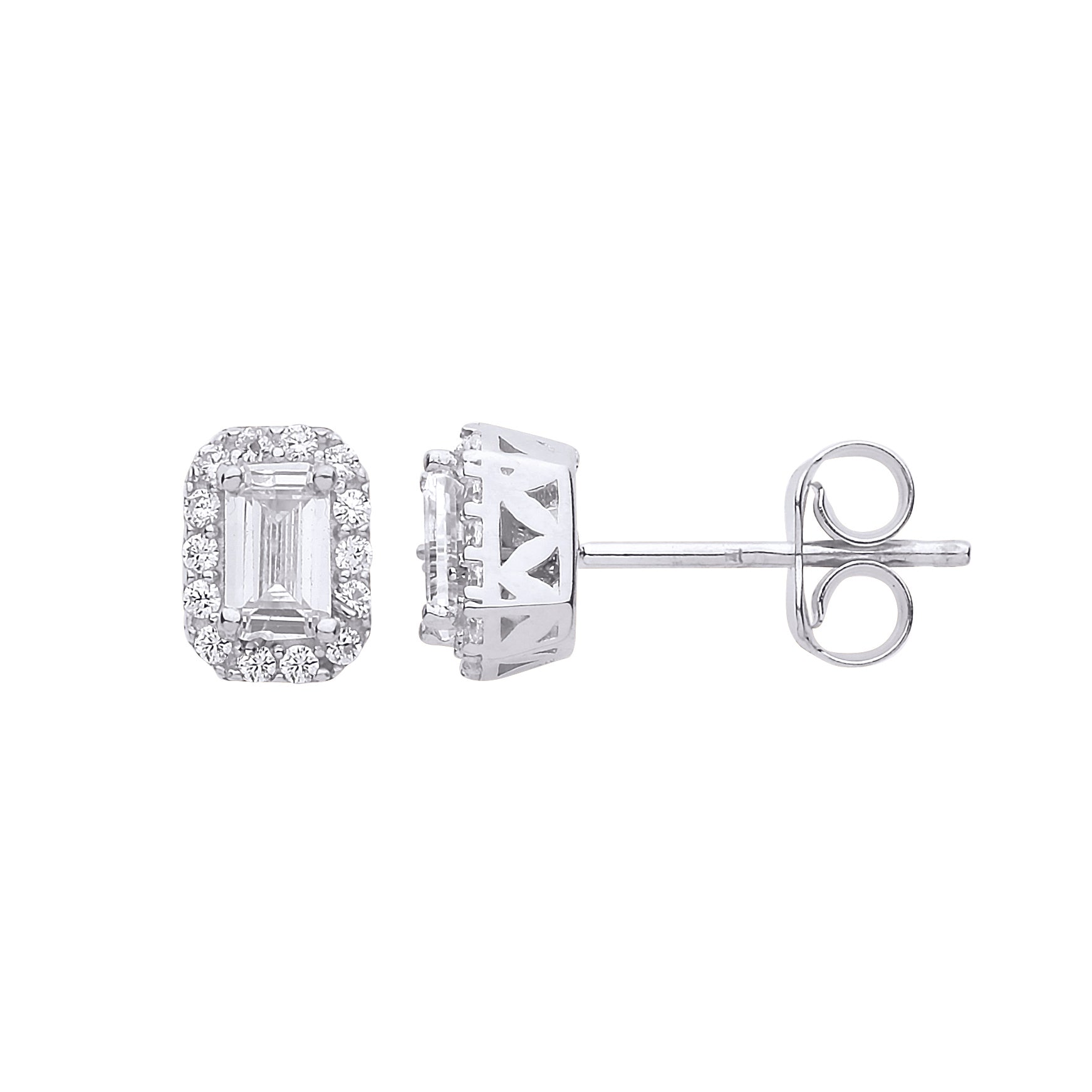 9ct White Gold Baguette Halo Stud Earrings