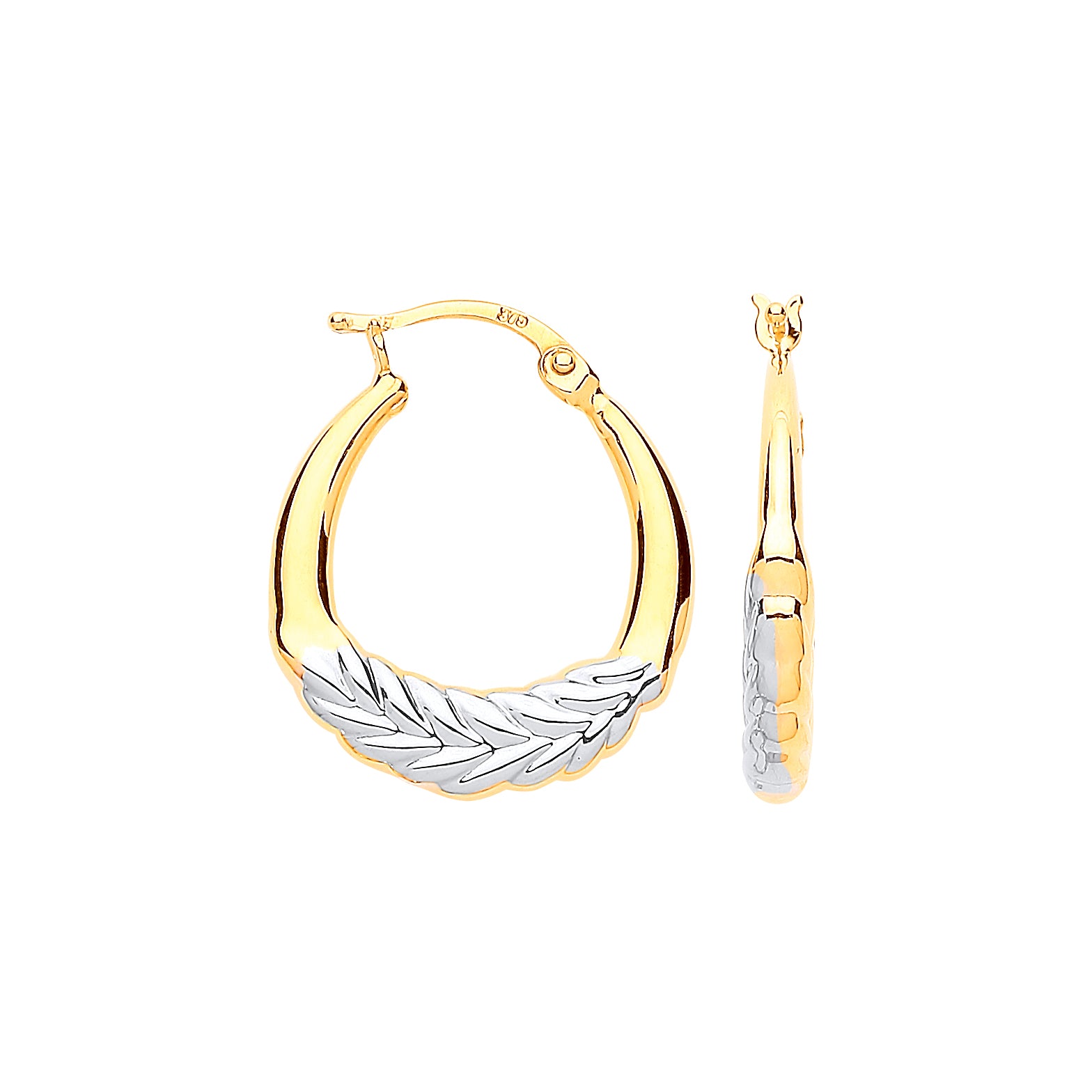 9ct Yellow & White Gold Barley Leaf Hoop Earrings