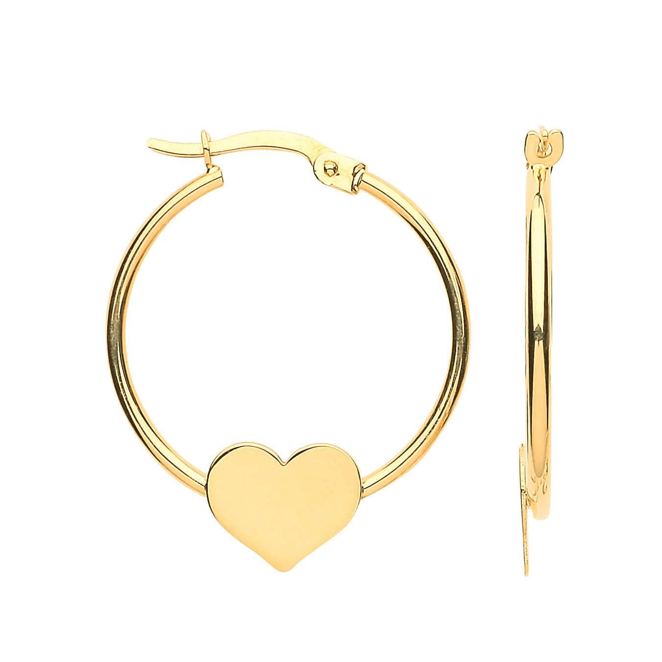 9ct Yellow Gold Hoop Earrings with Heart Feature