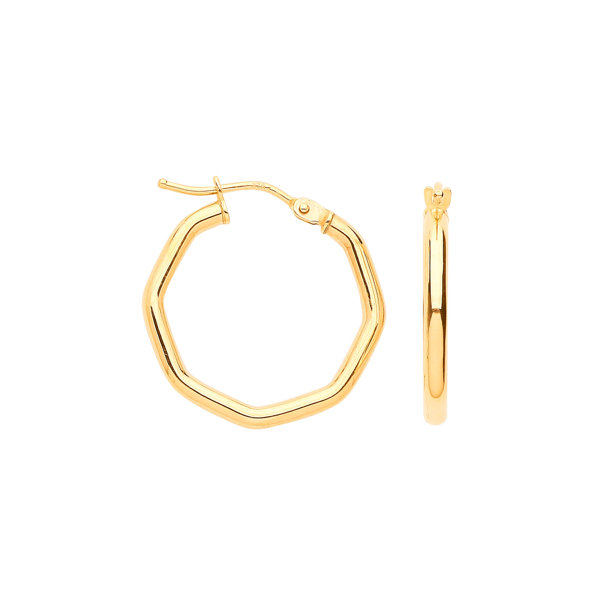 9ct Yellow Gold Octagon Hoop Earrings