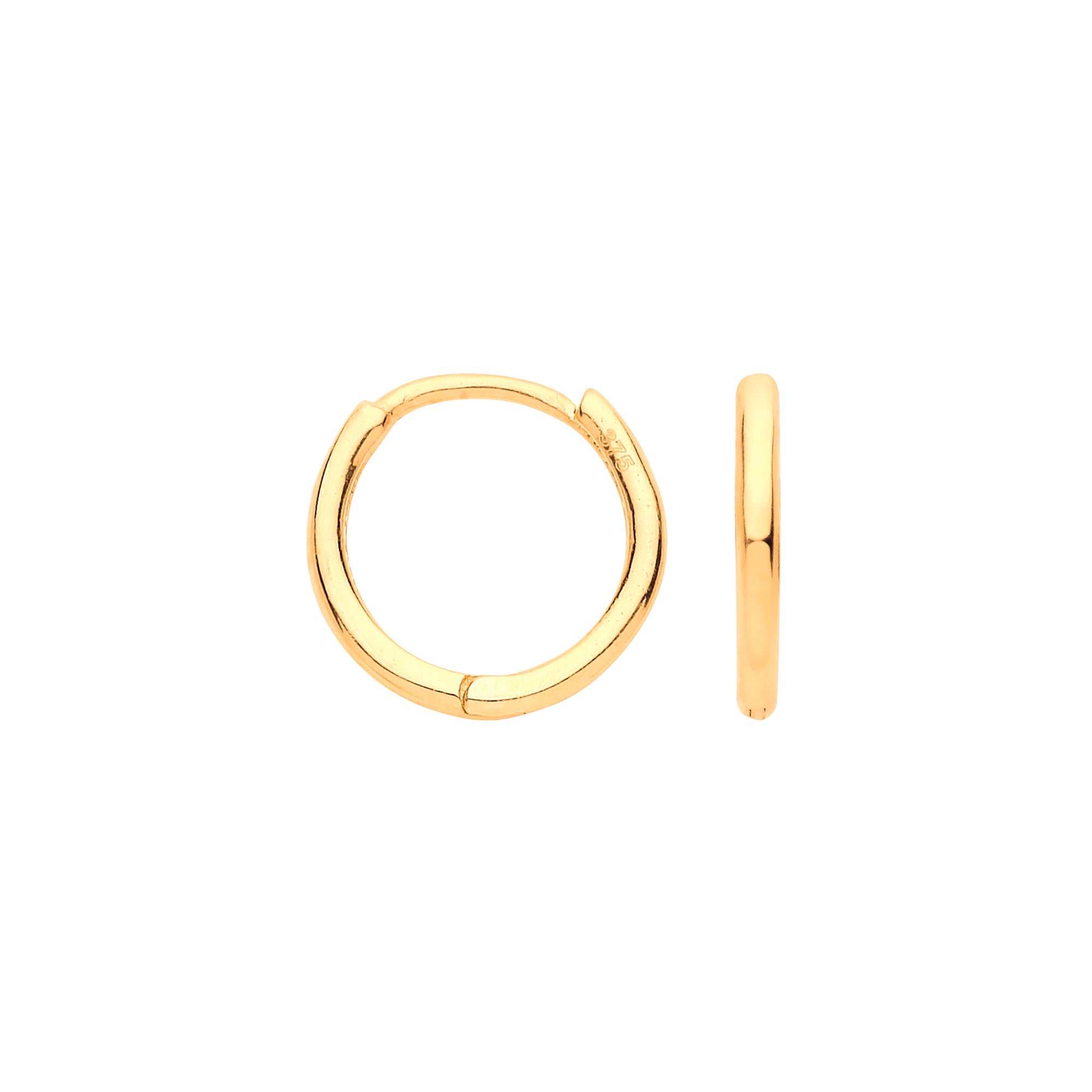 9ct Yellow Gold 10mm Plain Hinged Huggies