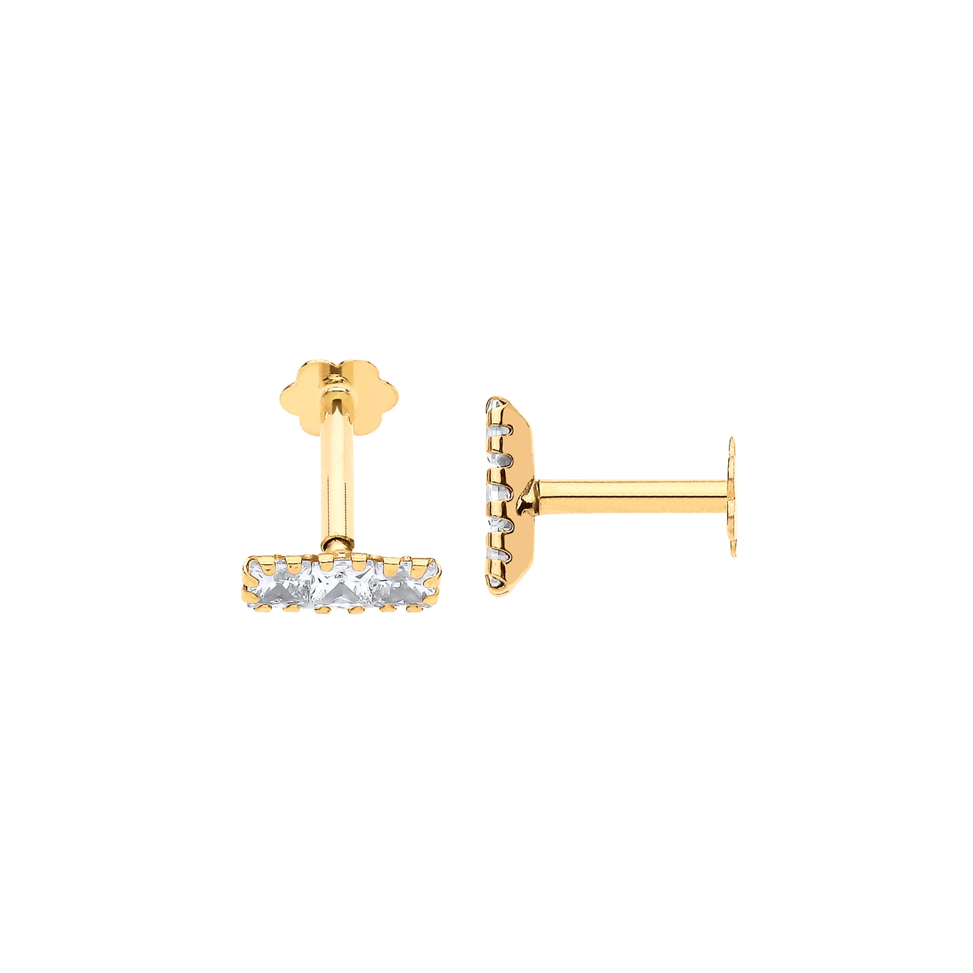 9ct Yellow Gold Princess Cut Trilogy Cubic Zirconia Ear Cartilage Stud (single)