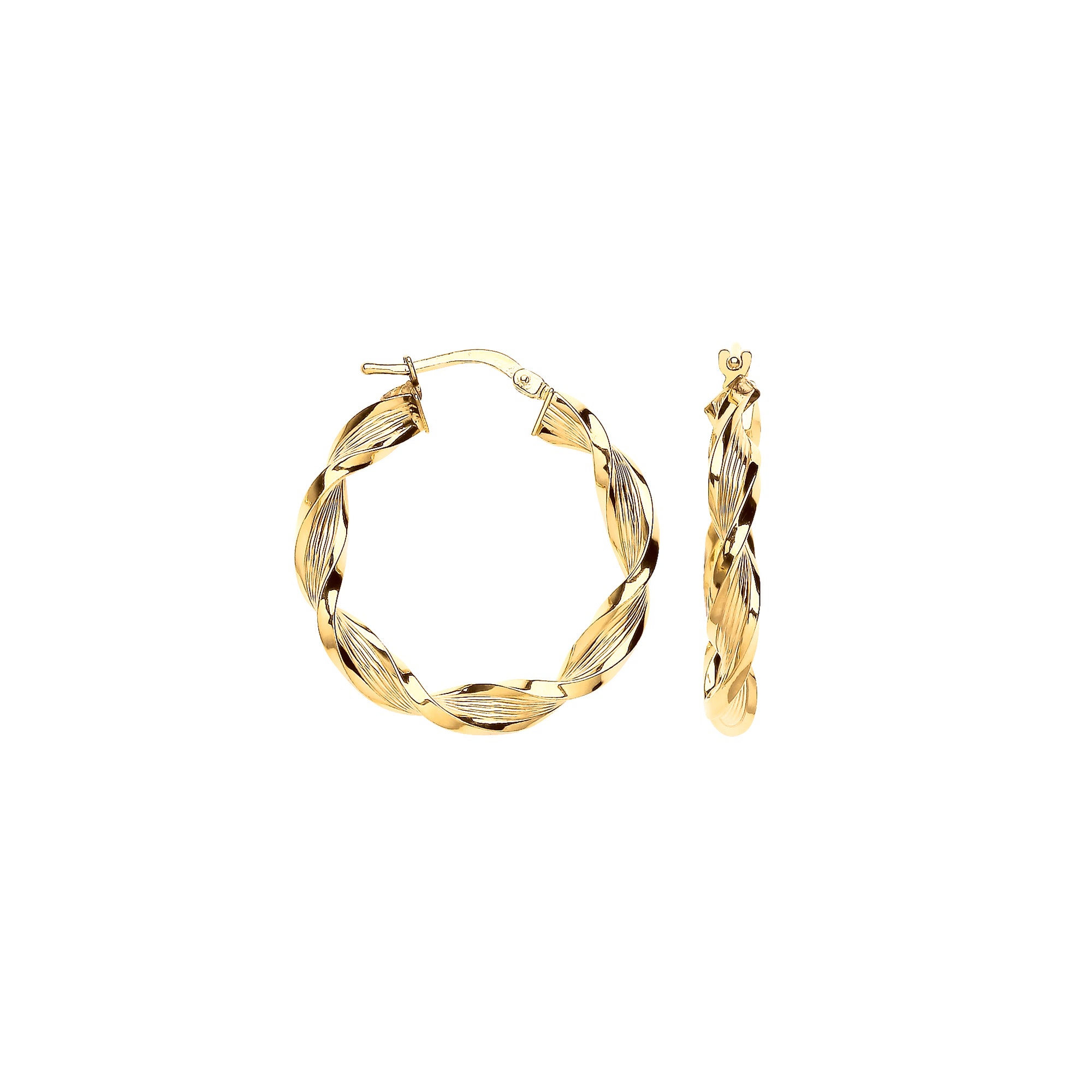 9ct Yellow Gold 29mm Ribbed Twist Hoop Earrings