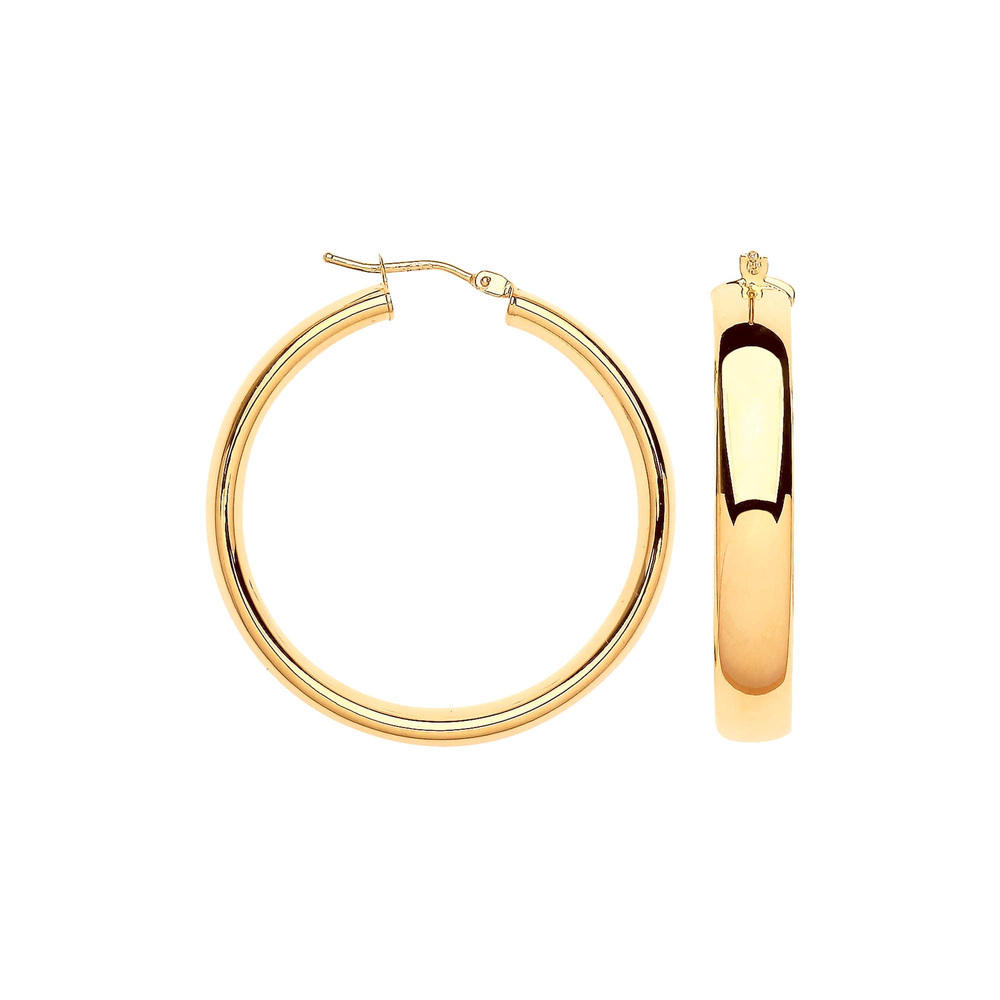 9ct Yellow Gold 35mm Court Shape Tube Hoop Earrings