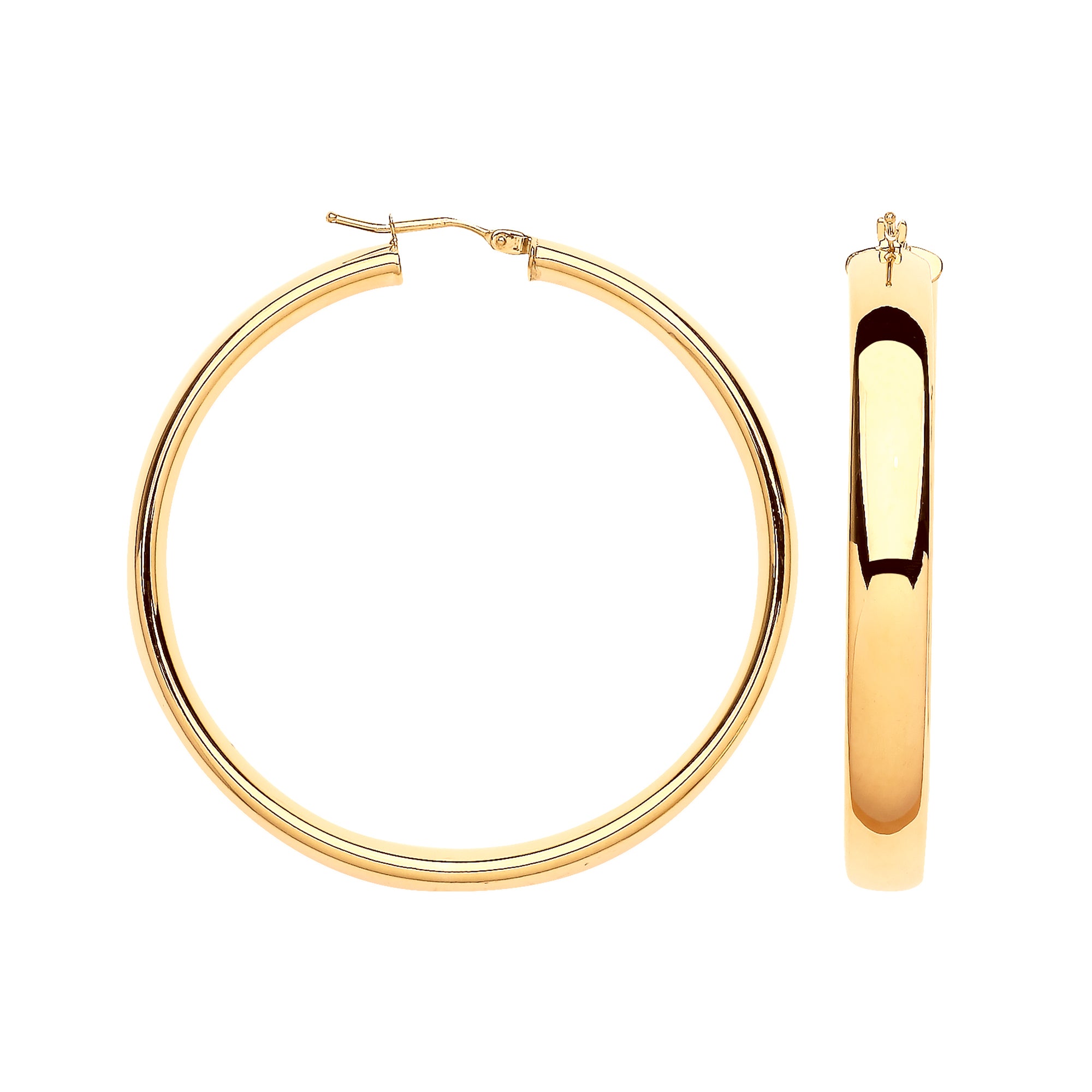 9ct Yellow Gold 46mm Court Shape Tube Hoop Earrings