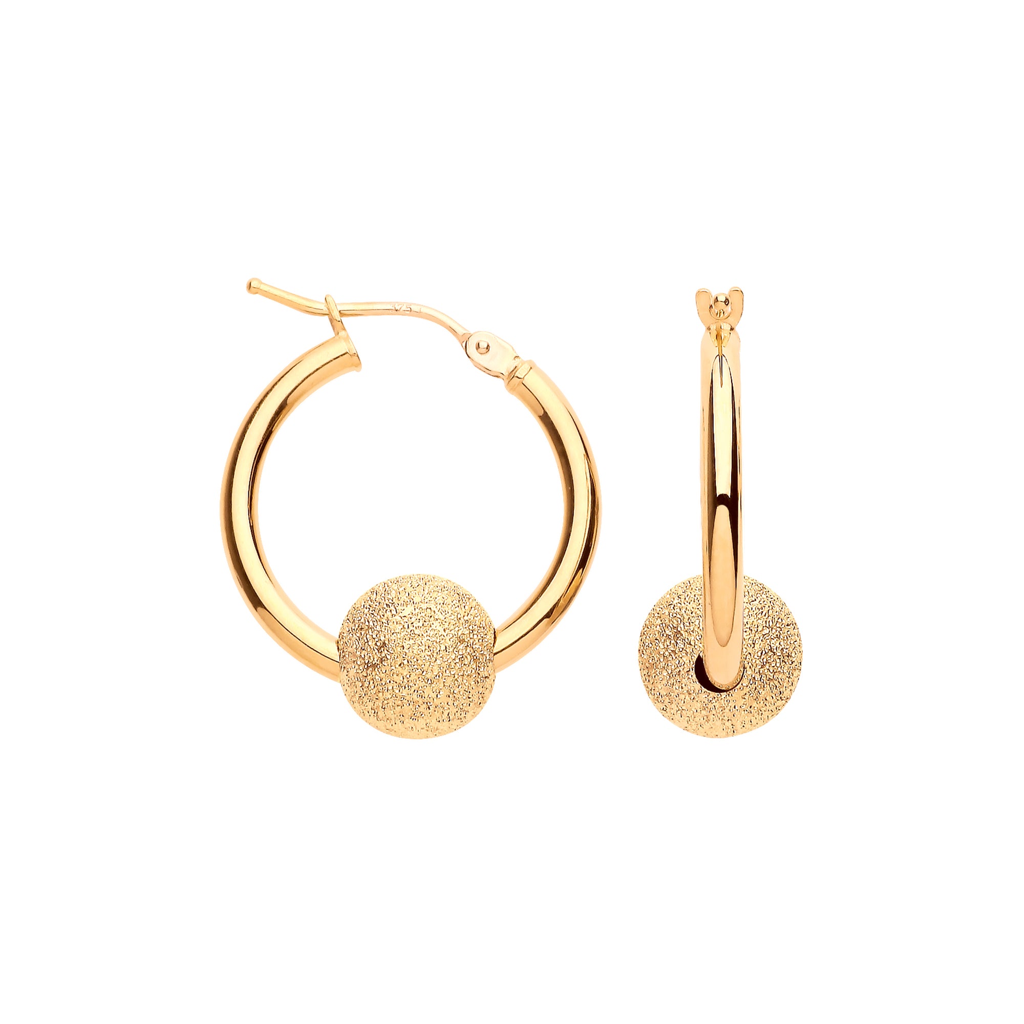 9ct Yellow Gold Glitter Ball 23mm & 19mm Hoop Earrings