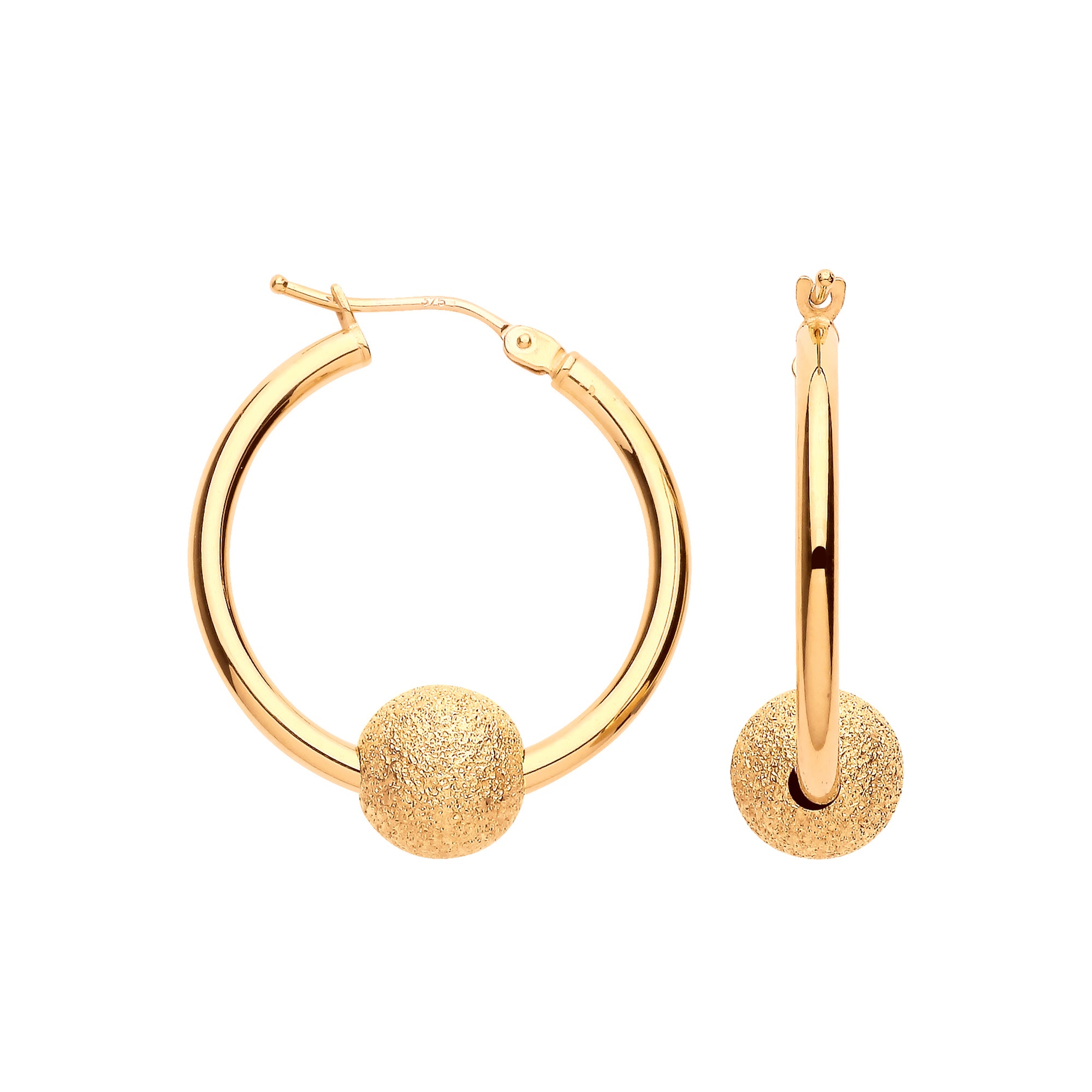 9ct Yellow Gold Glitter Ball 23mm & 19mm Hoop Earrings