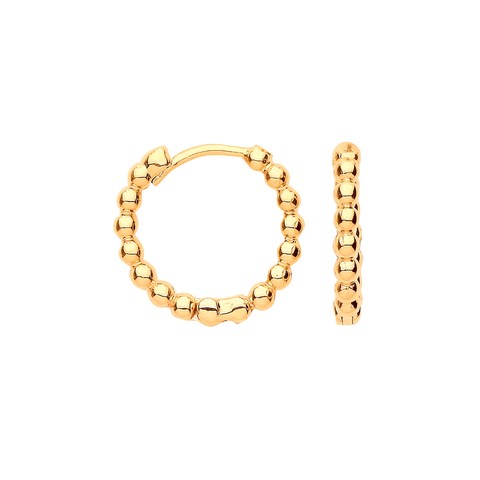 9ct Yellow Gold 13mm Beaded Hinged Huggies