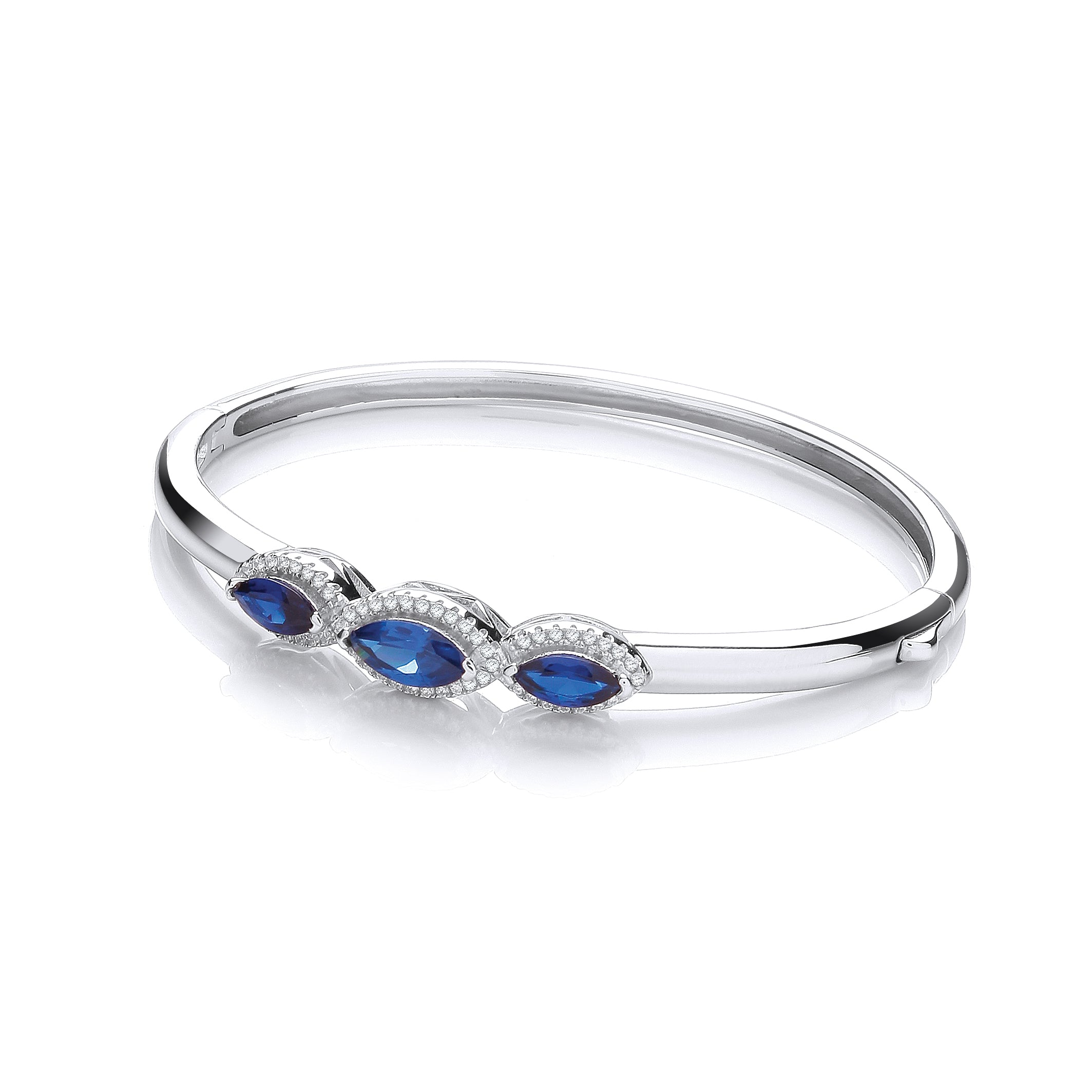 925 Sterling Silver Blue Sapphire Cz Marquise Bangle J-Jaz