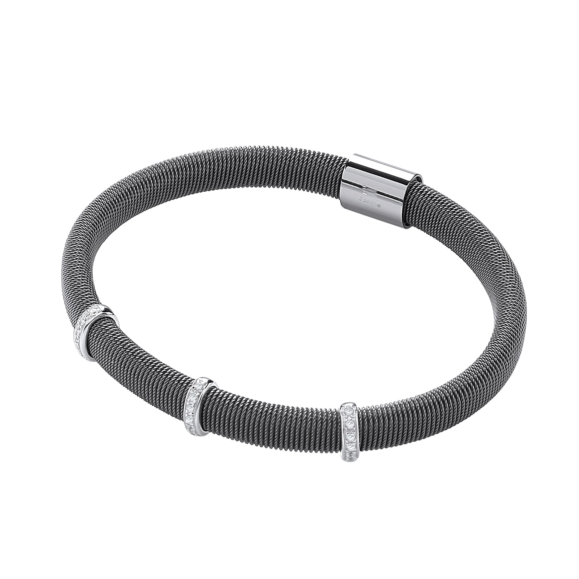 J-JAZ Ruthenium Magnetic Bangle with Three Rows of Cz's