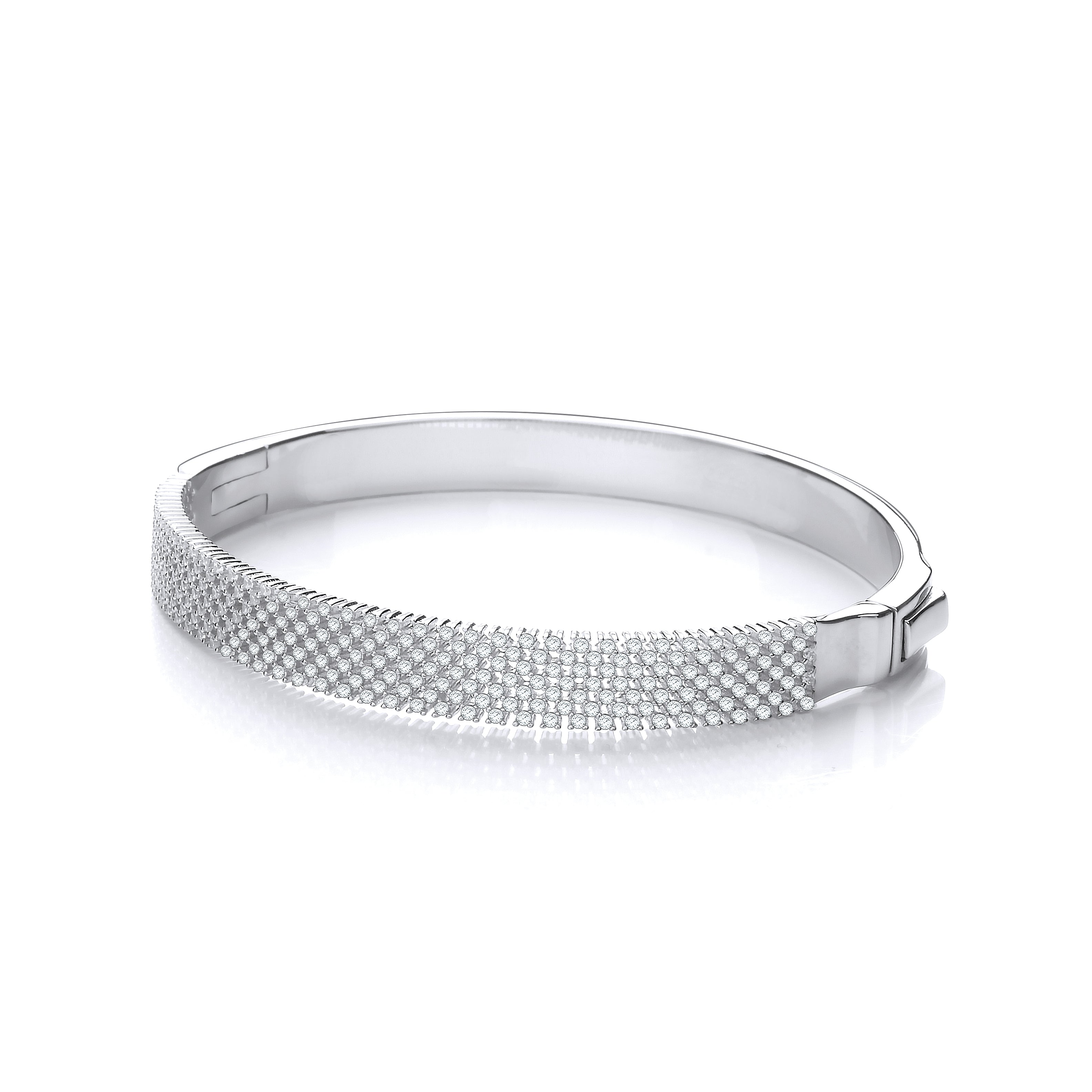 925 Sterling Silver Micro Pave' Multi Row Cz Silver Bangle J-Jaz