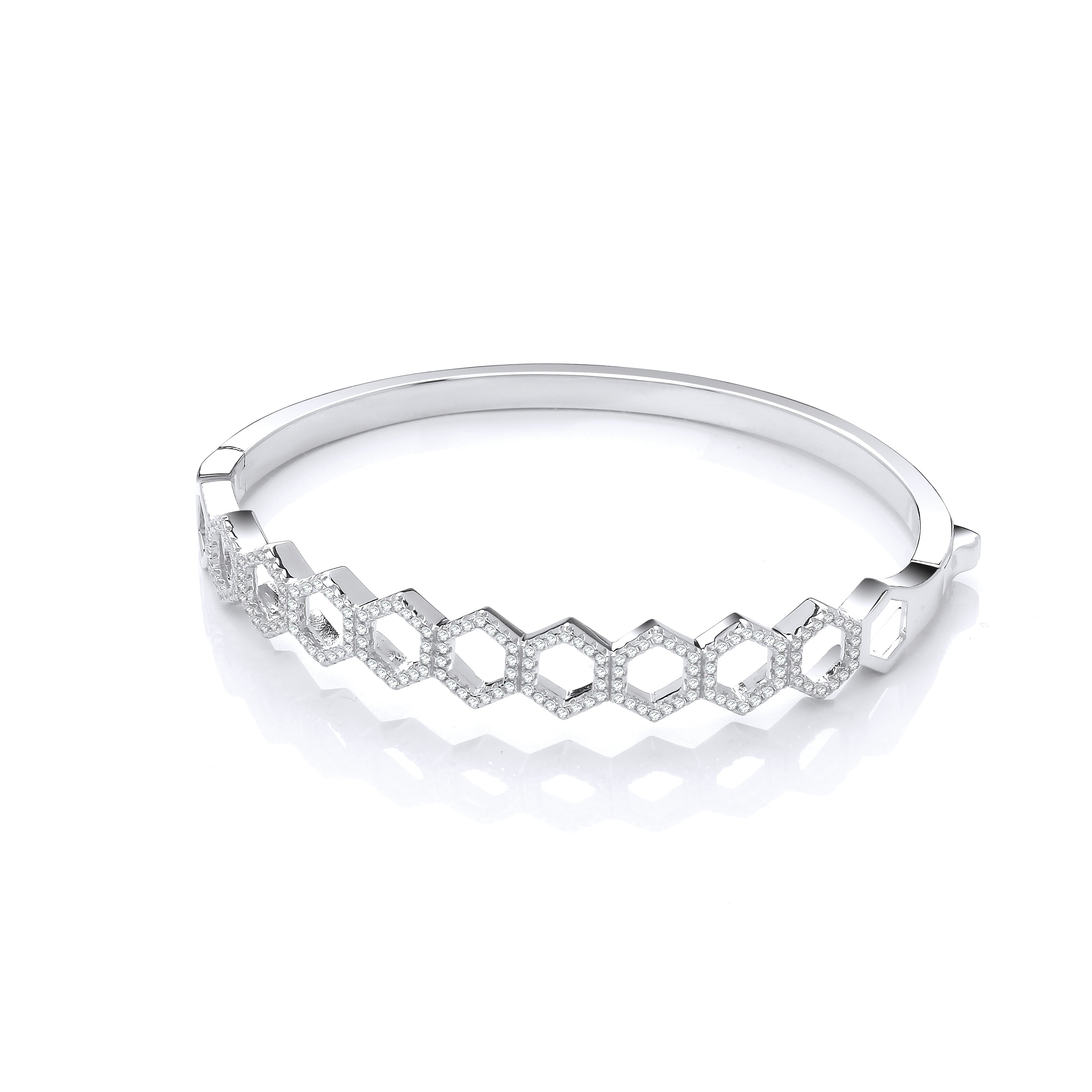 925 Sterling Silver Honeycomb Style Cz Bangle J-Jaz