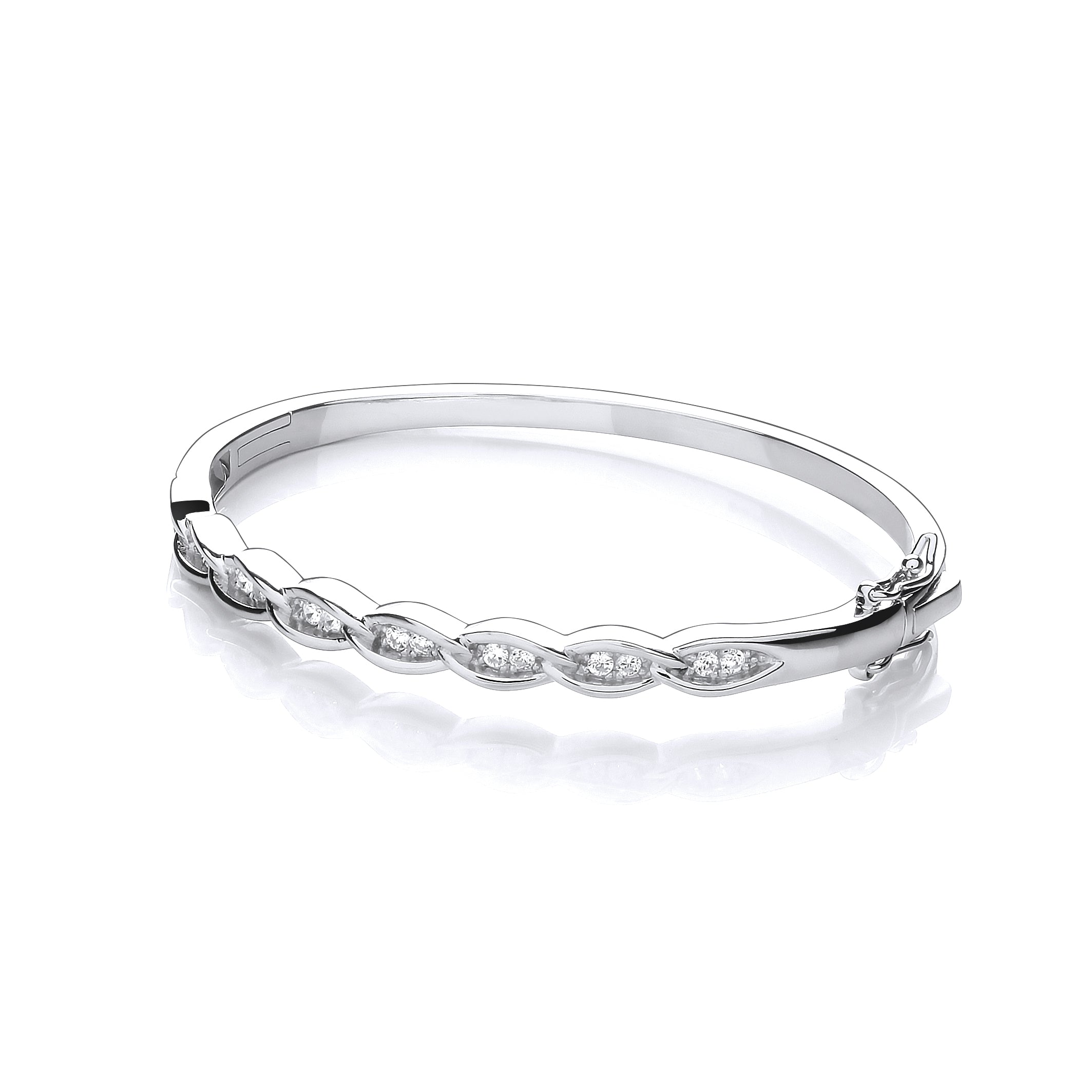 925 Sterling Silver Curb CZ Link J-Jaz Bangle