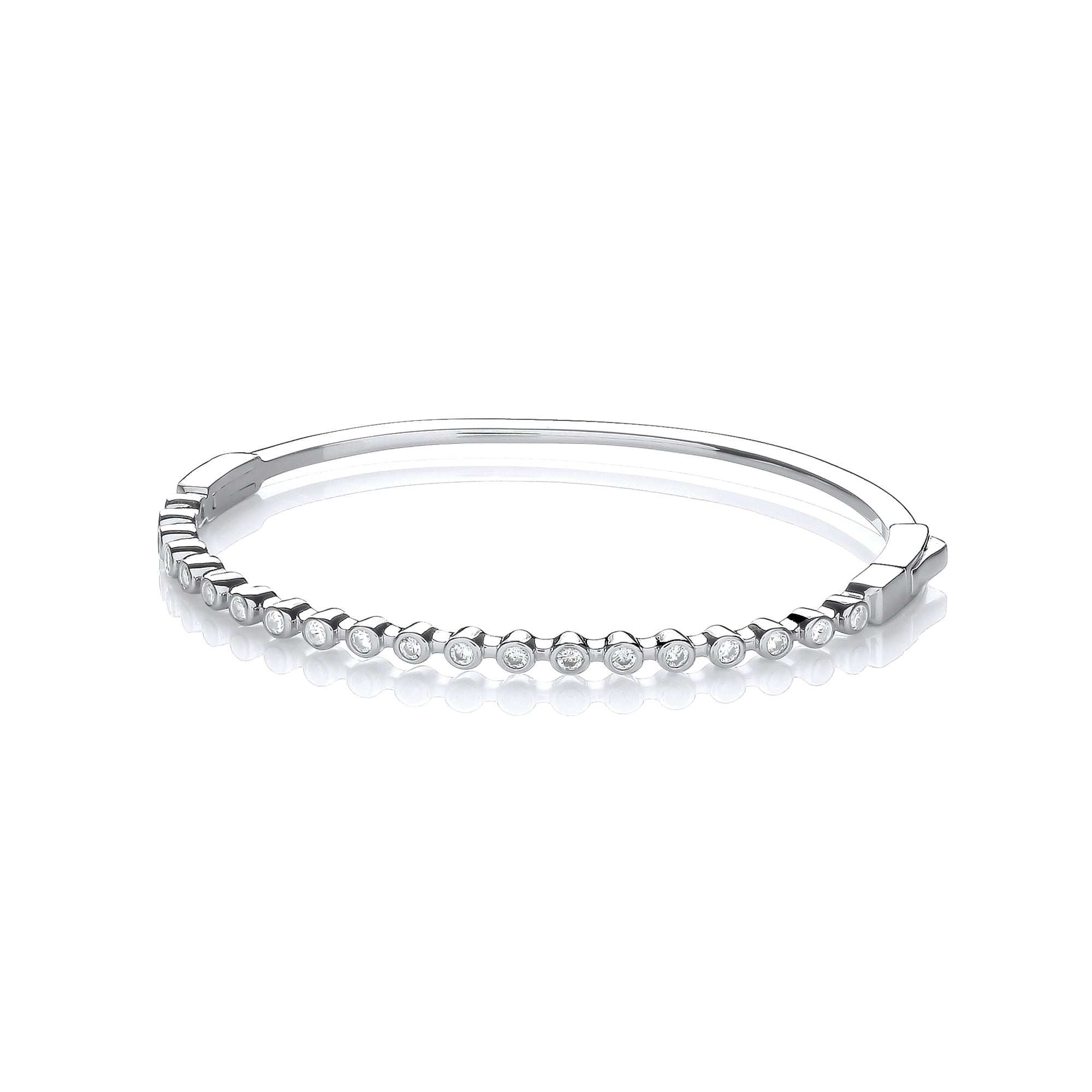 Sterling Silver Rubover Cubic Zirconia Ladies J-Jaz Bangle