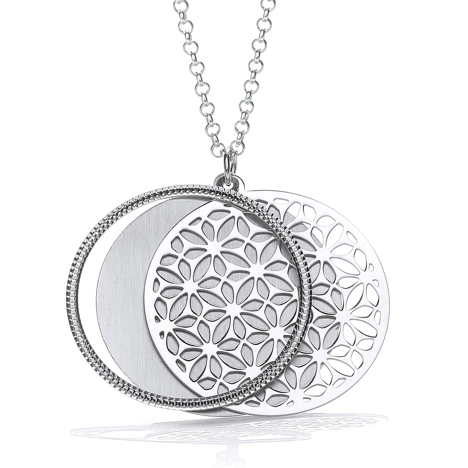 J-JAZ 925 Sterling Silver Round Filigree Pattern with Circle Slider 18" Necklace