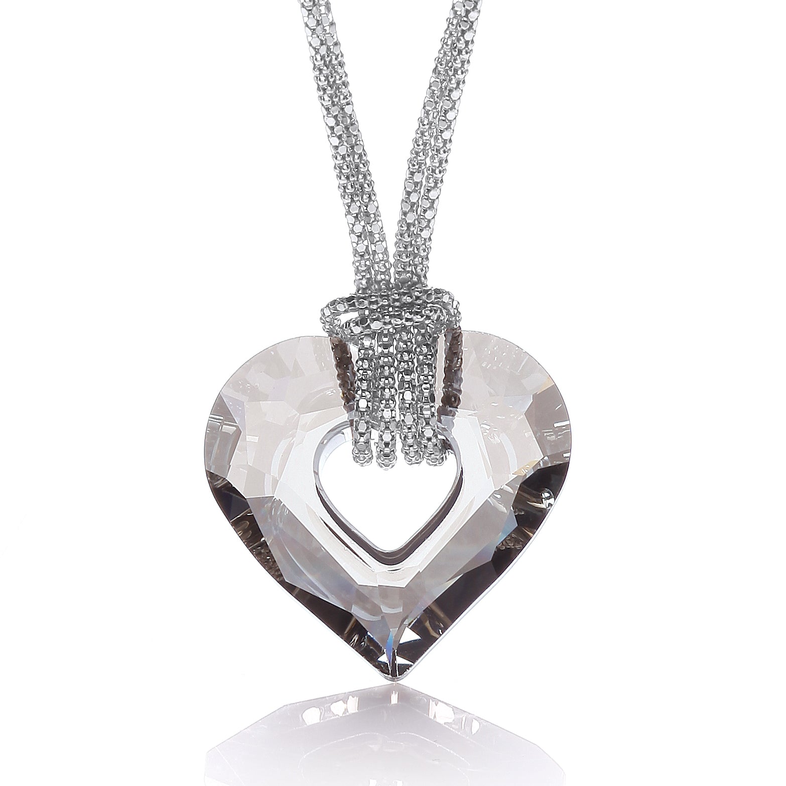 J-JAZ 925 Sterling Silver Crystal Heart Fancy Chain 17"/43cm