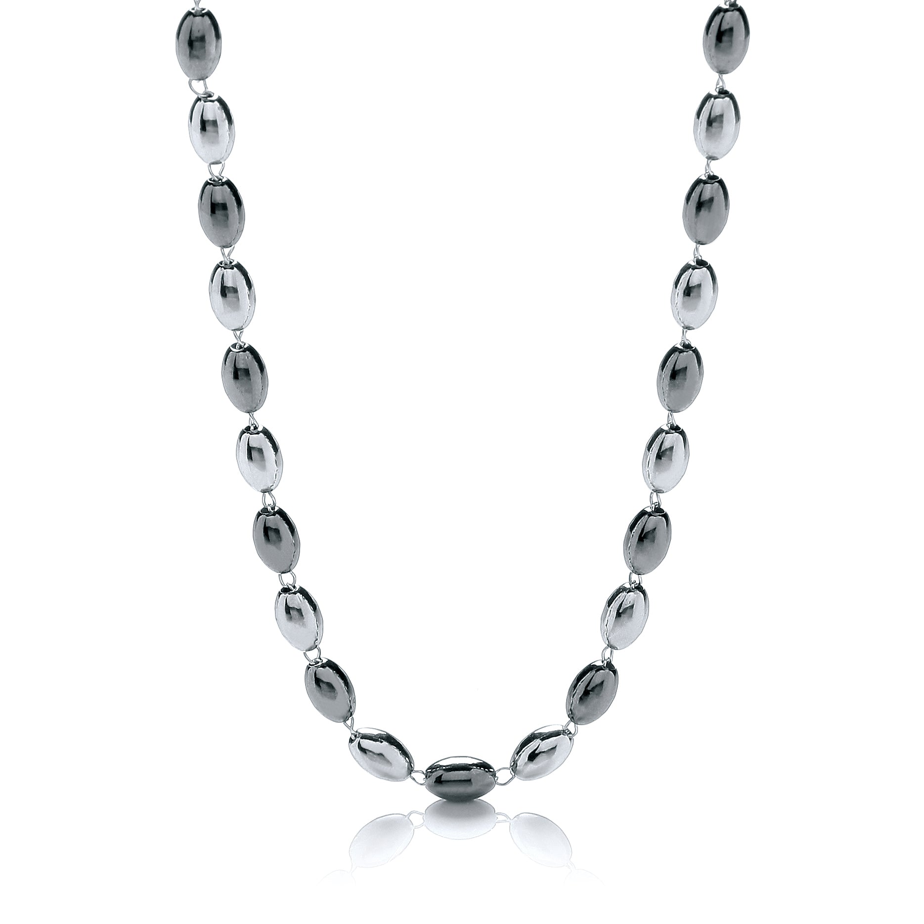 J-JAZ 925 Sterling Silver Silver & Ruthenium Oval Bead Necklace 36"/92cm