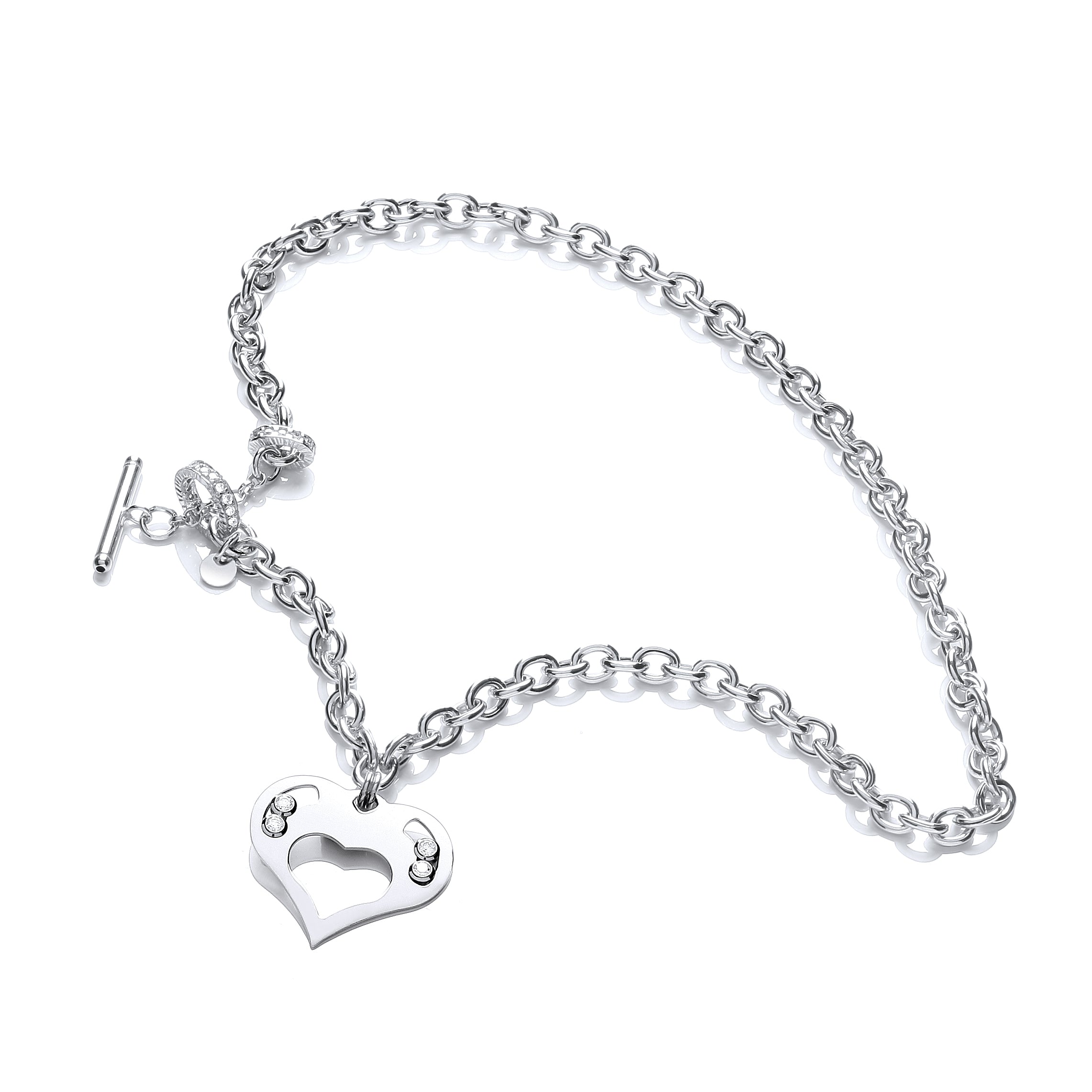 925 Sterling Silver Heart Chain with Floating Cz Elements J-Jaz